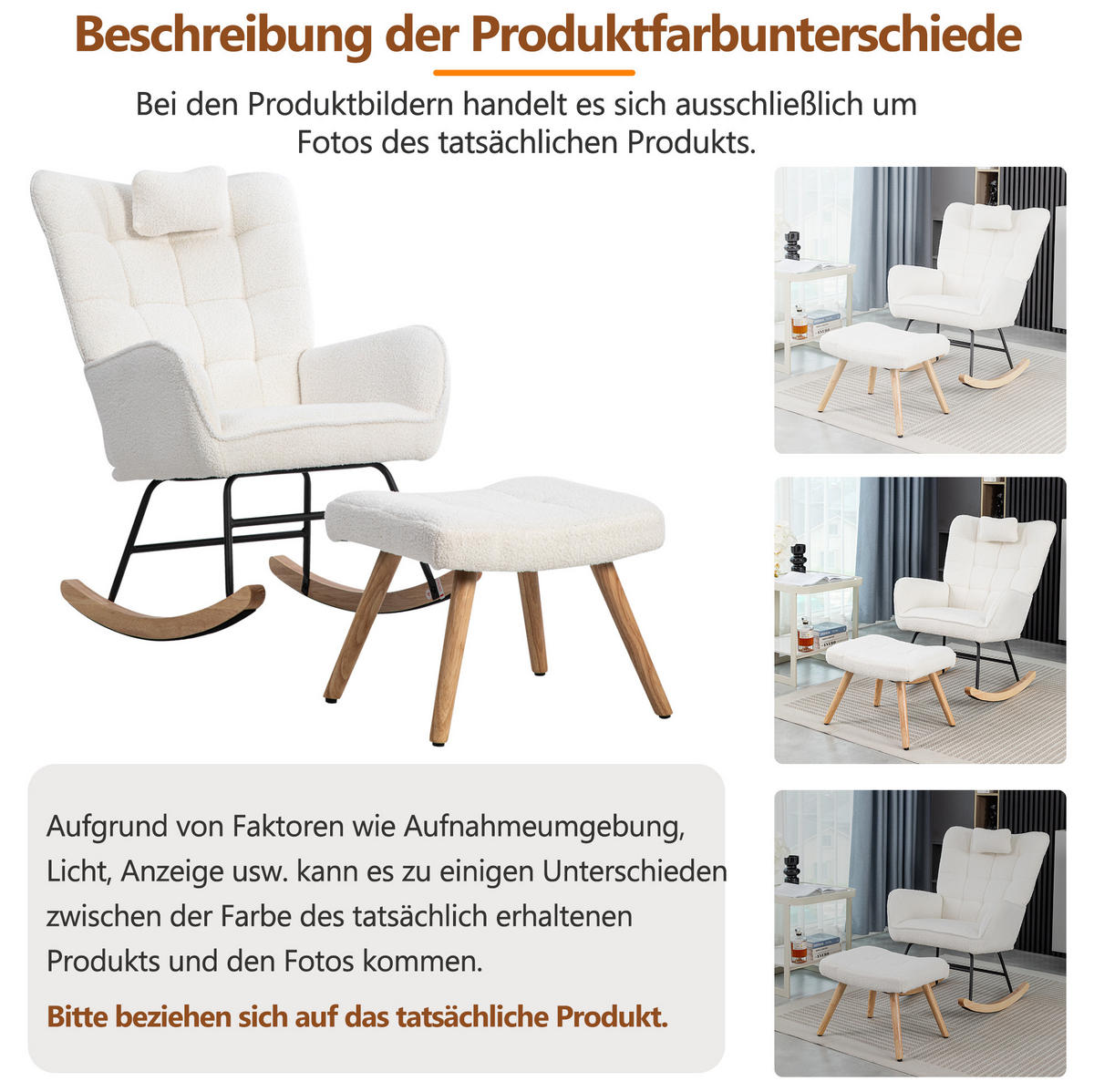 SCHAUKELSTUHL 65/47/92 cm weiß aus Lammfell-Optik mit Hocker - Weiß, Textil (65/92/93cm) - OKWISH