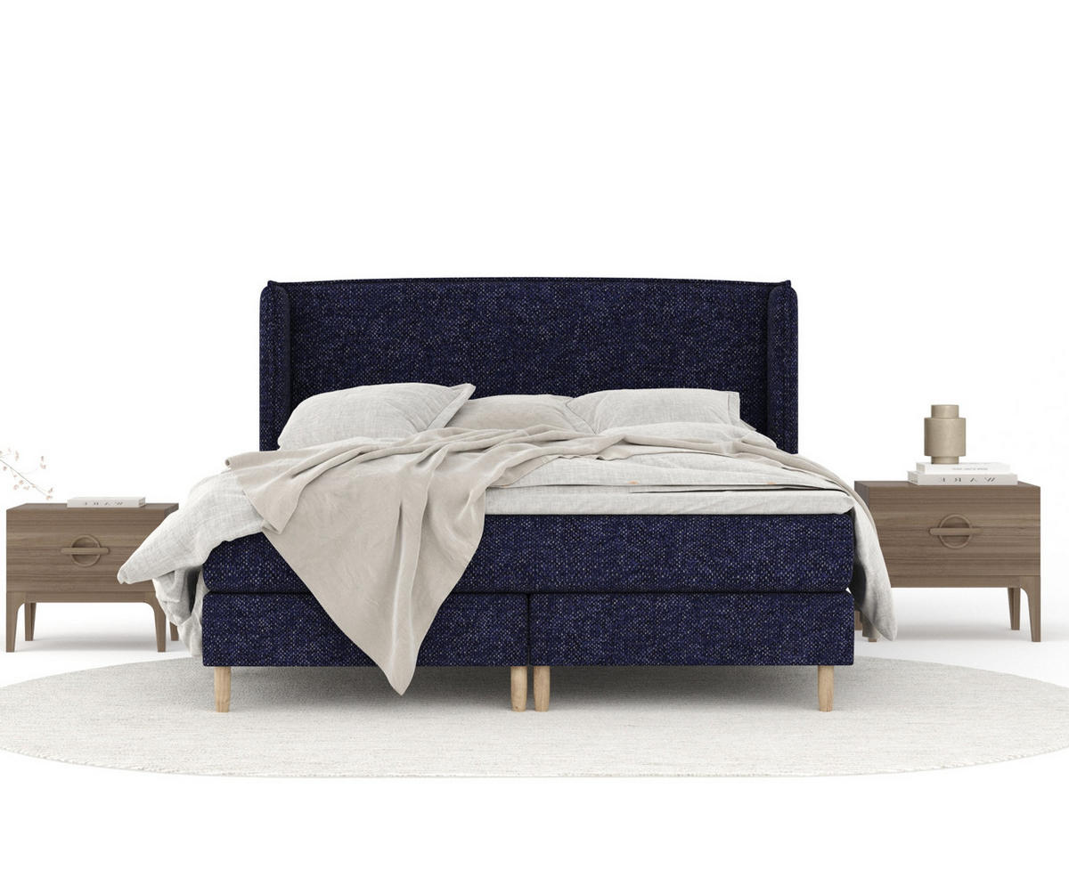 KONTINENTALBETT Ardis Marineblau 140/200 cm mit Matratze und Topper - Naturfarben/Dunkelblau, Holz/Holzwerkstoff (140/200cm) - Maison de Reve