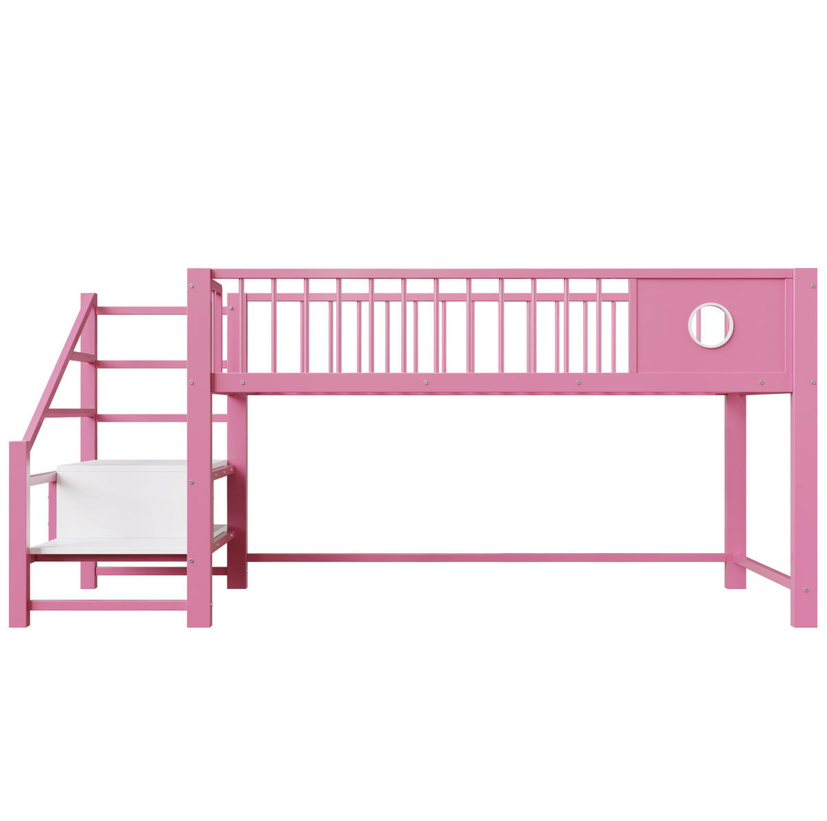 VÝŠKOVÁ posteľ 90/200 cm ružová s úložným priestorom a rebríkom z kovu - ružová, kov (90/200cm) - OKWISH