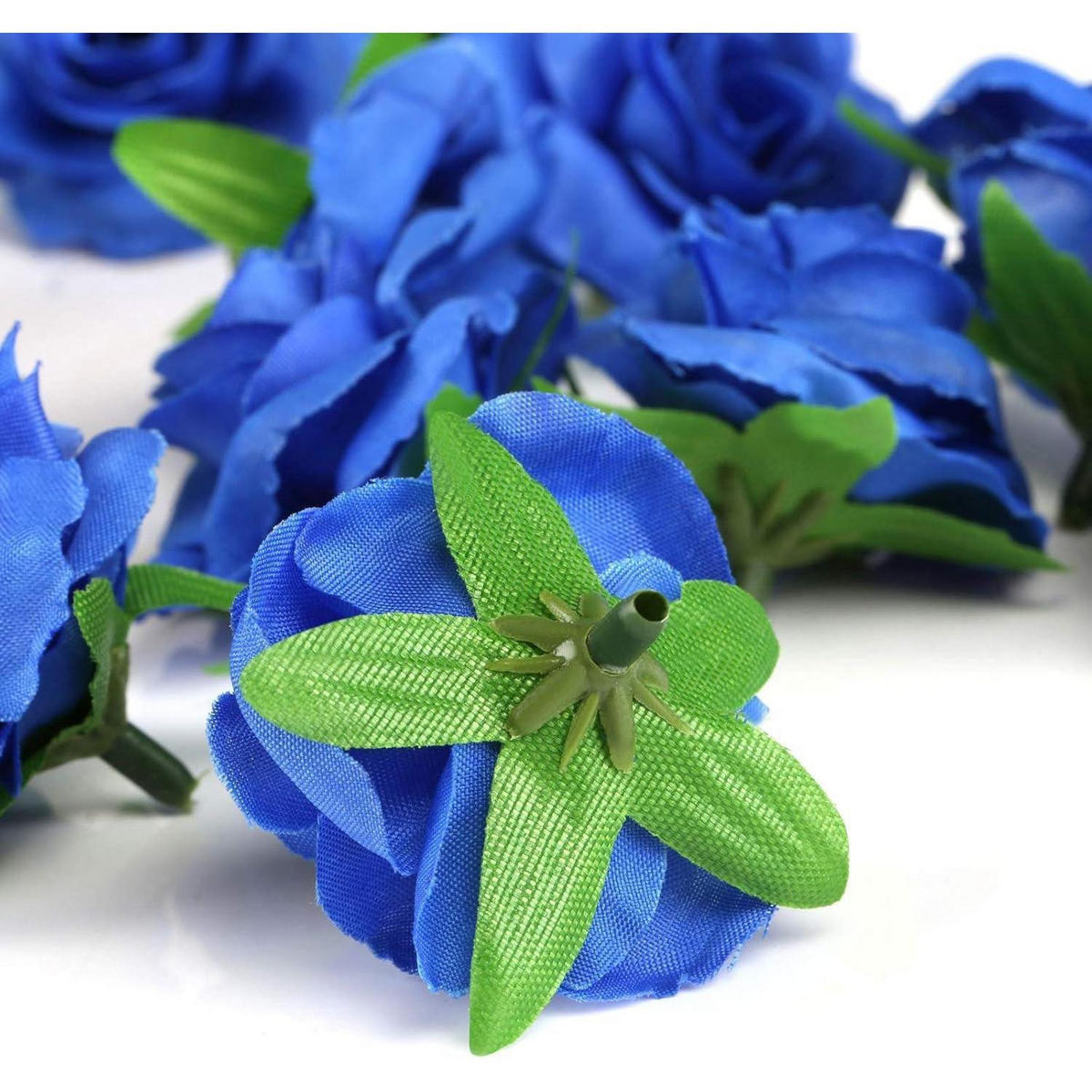 KÜNSTLICHE Blumenköpfe 50 Stück Set Blau 4 cm - Blau, Textil (3.5cm)