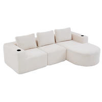 SOFA für kleine Räume Beige mit 3 Kissen und 2 Becherhaltern - Beige, Textil (176/265cm) - Meubliv