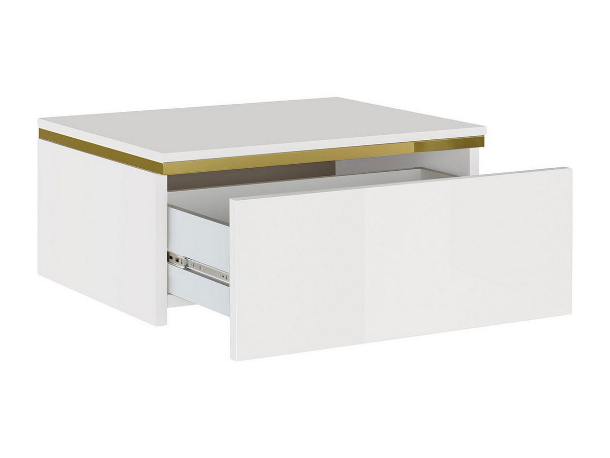 2ER-SET hängende Nachttische mit 1 Schublade - Hochglanz Weiß & Gold - VUKIA - Weiß, Holz (48.5/19.8/38.2cm) - Pascal Morabito