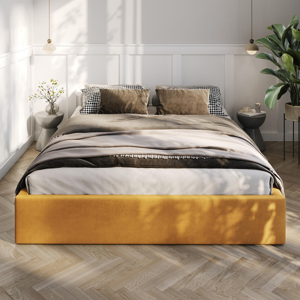 POLSTERBETT 160x200cm Bett mit Stauraum Lattenrost Gelb - Gelb, Holz/Holzwerkstoff (160/200cm) - Muralo