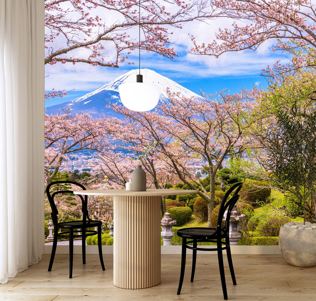 FOTOTAPETE für Wohnzimmer Peace Park Fuji View Kirschblüten 150x105 - Rosa/Braun, Papier (150/105cm) - Muralo