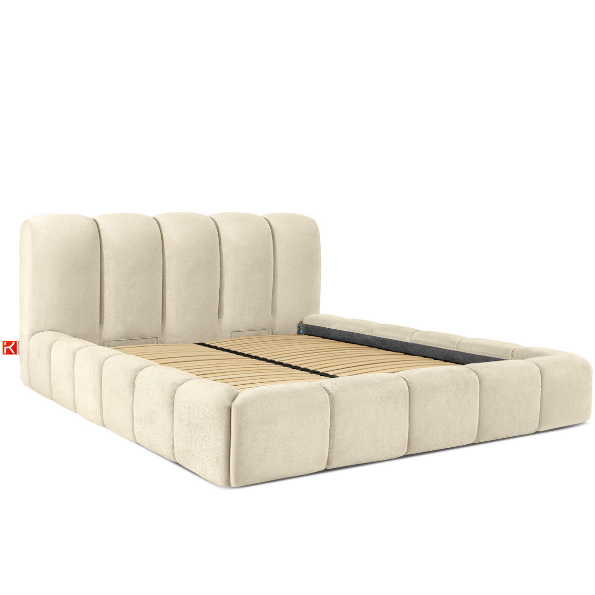 POLSTERBETT MERIDE Chenille, Ecru - Ecru/Schwarz, Holz/Textil (180/200cm) - KONSIMO®