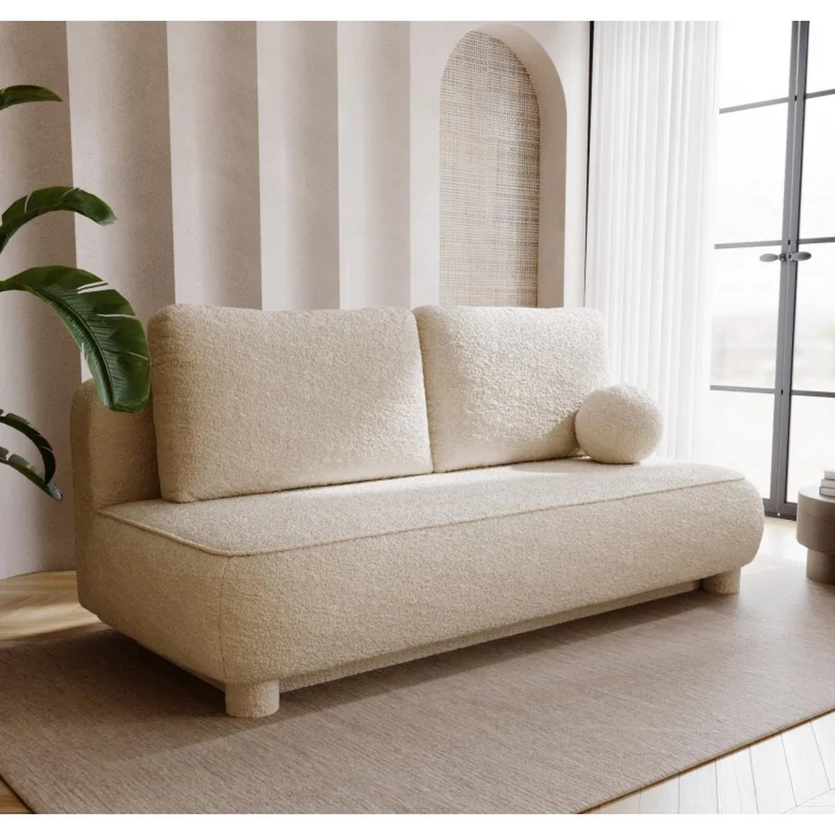 SCHLAFSOFA MAJA, Sofa mit Schlaffunktion und Bettkasten, Farbe: Beige, Bouclé-Stoff - Beige, Textil (209/96/96cm) - Sepro Meble