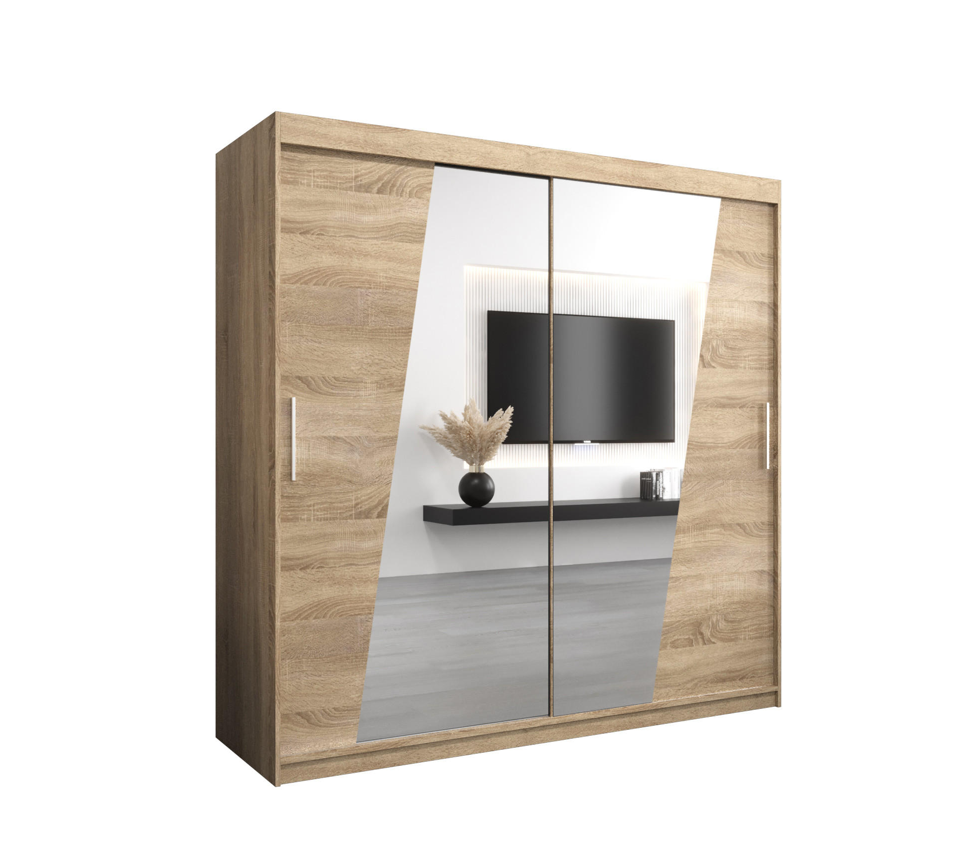 SCHWEBETÜRENSCHRANK 200/200/62 2-türig - Silberfarben/Sonoma Eiche, Holz/Kunststoff (200/200/62cm) - MÖBEL KRYSPOL