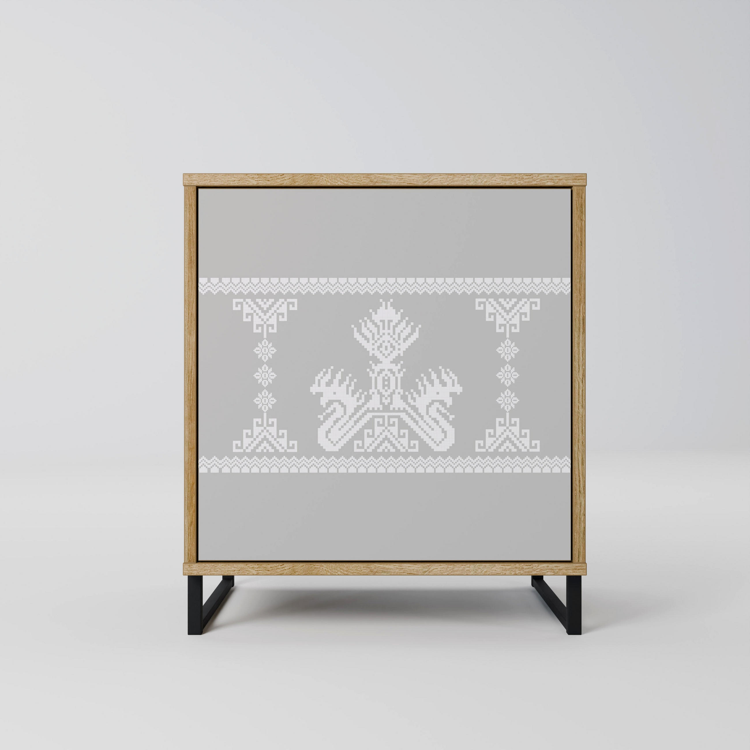 SIDEBOARD THAI GRAY, Eichefarben, 57,5x42x67,5 cm, Schwarze Metall-Rahmenfüße - Eichefarben/Multicolor, Holzwerkstoff/Metall (57.5/67.5/42cm) - SpaceRebels