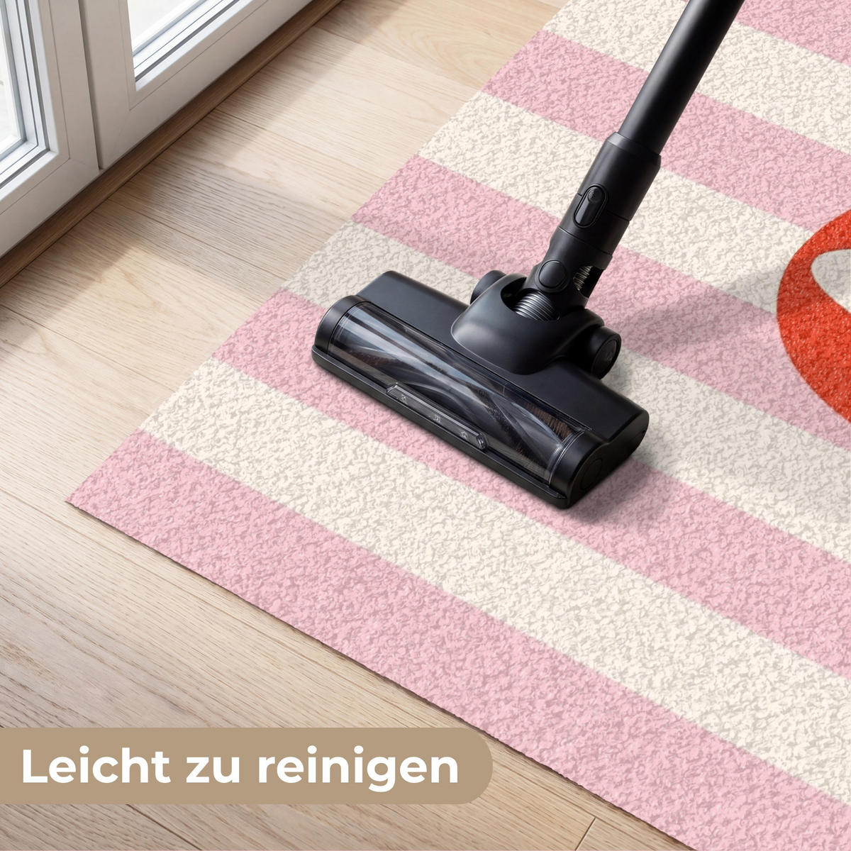 FUSSMATTE Zartrosa – Rot – Streifen – Chill 180x120 cm - Rosa, Kunststoff (180/0.4cm) - MuchoWow