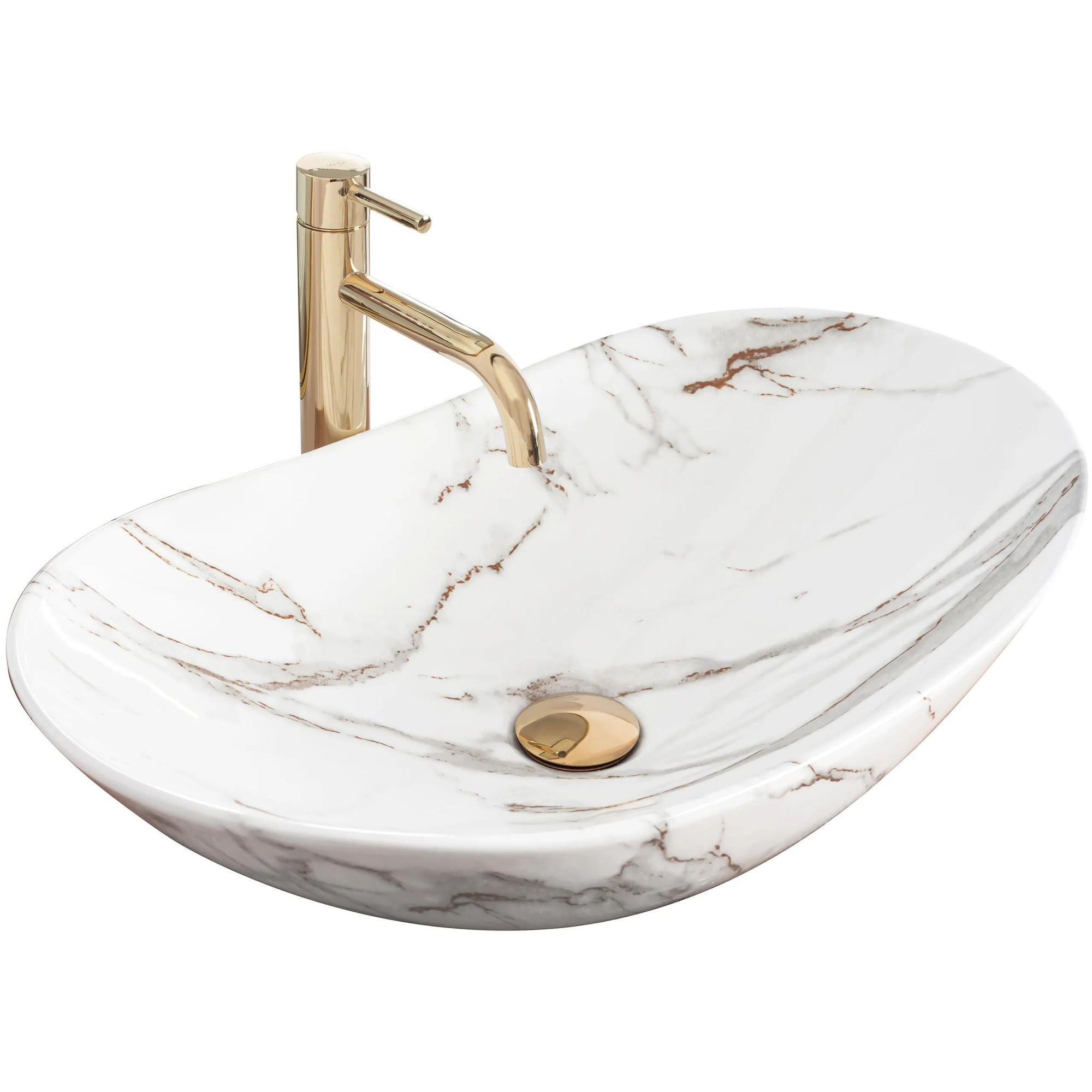 AUFSATZWASCHBECKEN Rea Royal Shiny Aiax Marmor - Weiß, Keramik (36/16/62cm) - REA