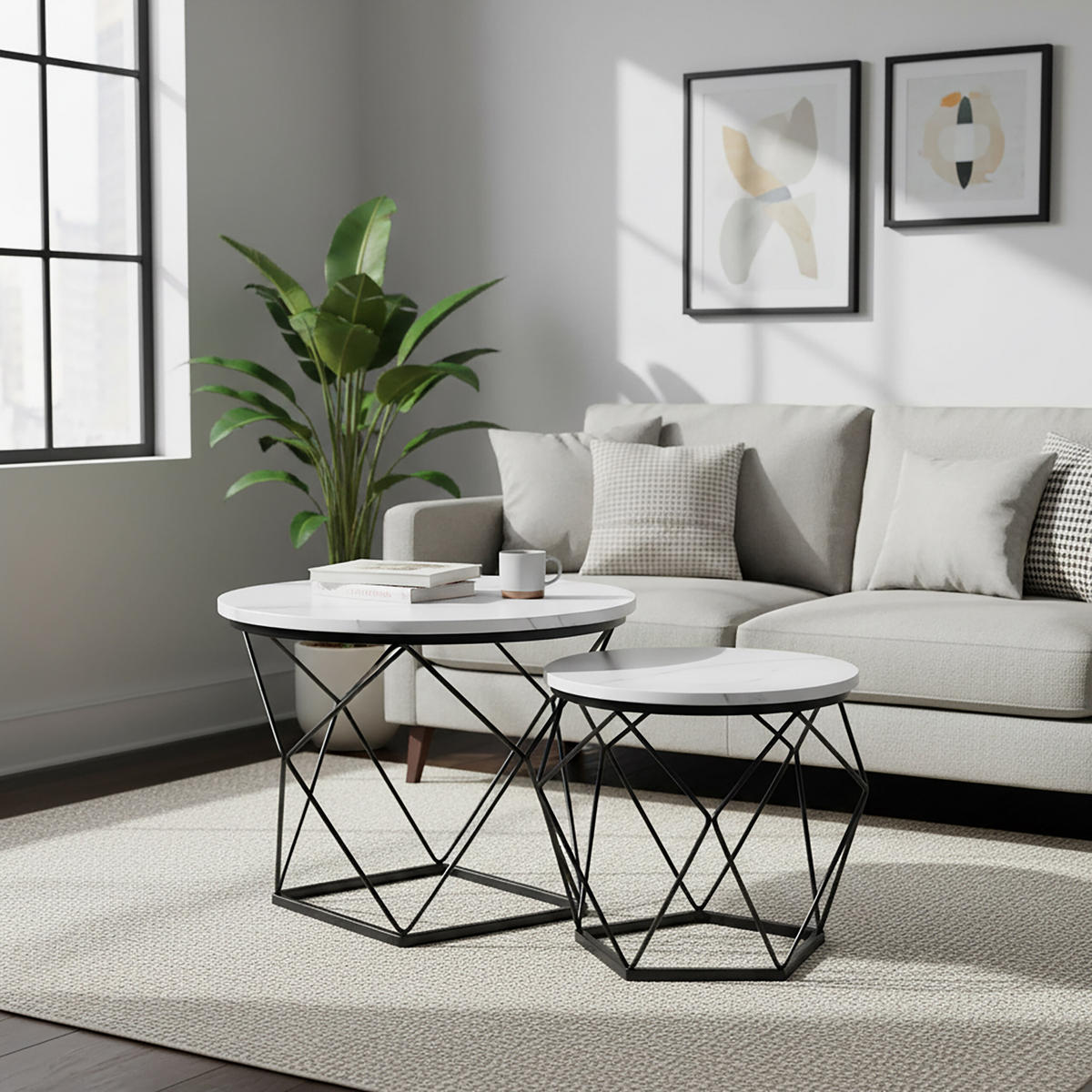 2-TLG.COUCHTISCH-SET - Multicolor, Holzwerkstoff/Metall (40/40/50cm) - Relaxdays