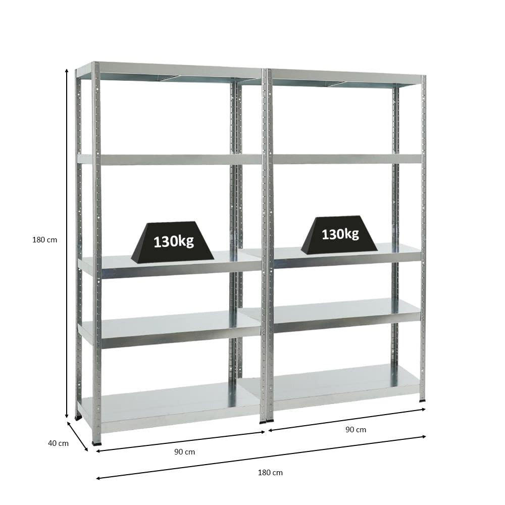 SCHWERLASTREGAL Steel Eagle 2er-Set mit 2x 180x90x40 cm Fachlast 130 kg Verzinkt - Silberfarben, Metall (180/180/40cm) - PROREGAL