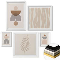 WANDBILDER 5er-Set - 50x50 cm & 20x30 cm & 40x60 cm Weißer Rahmen - Abstrakte Formen braun beige - Weiß, Kunststoff (40/60cm) - ArtPrintCave