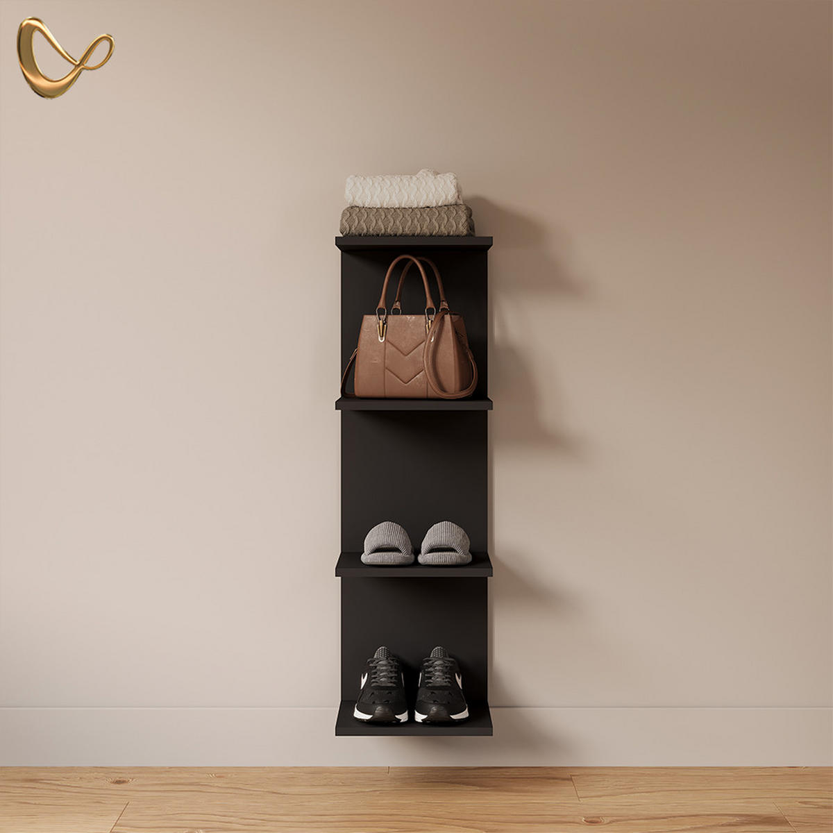 WANDREGAL Vesuvio Schwarz 30 x 95 cm - Schwarz, Holzwerkstoff (30/95/28cm) - Livinity®