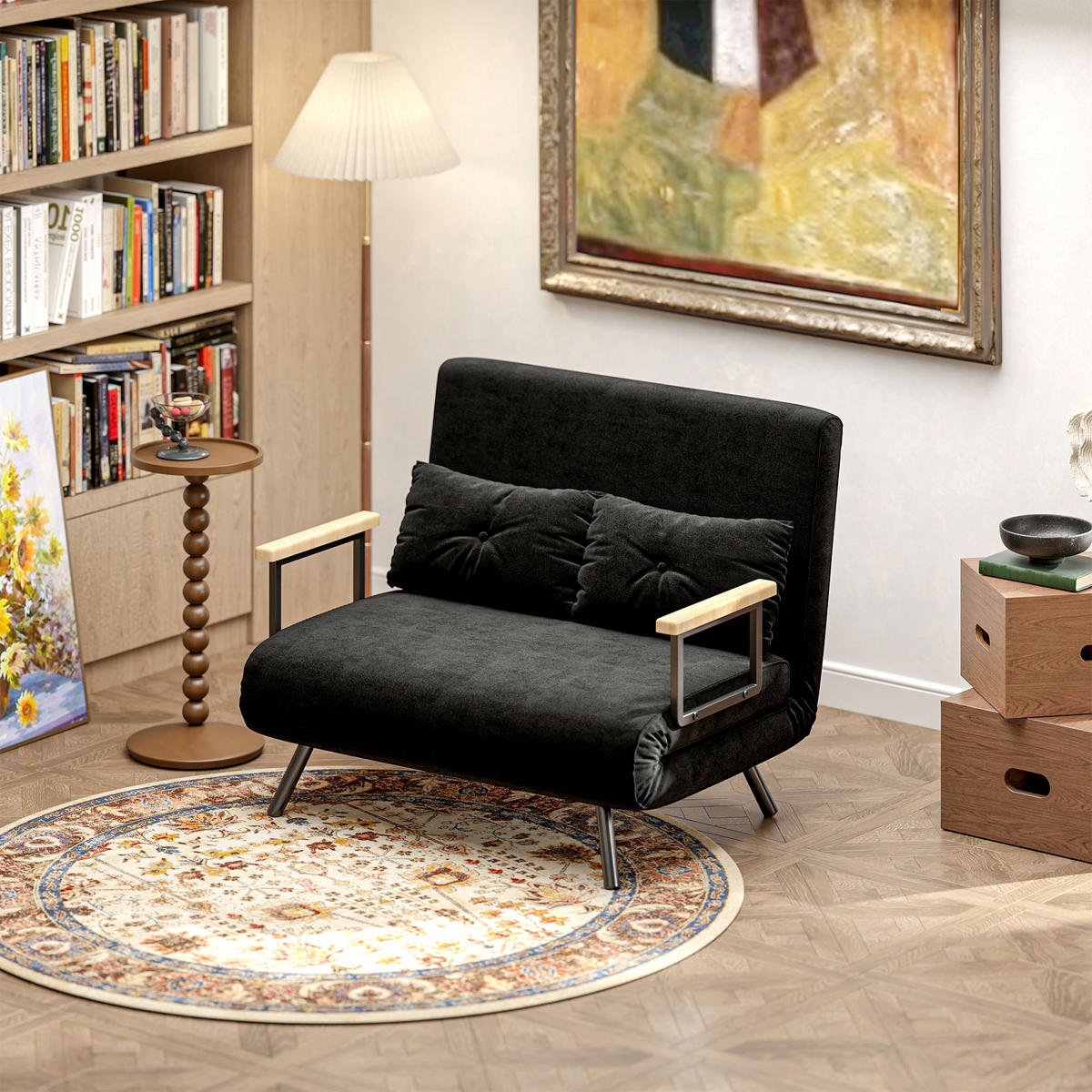 SCHLAFSOFA 2er-Sitz DE-14626 4-in-1 mit 5-fach verstellbarer Rückenlehne Schwarz - Schwarz, Textil (102/81/73cm) - ComfortXL