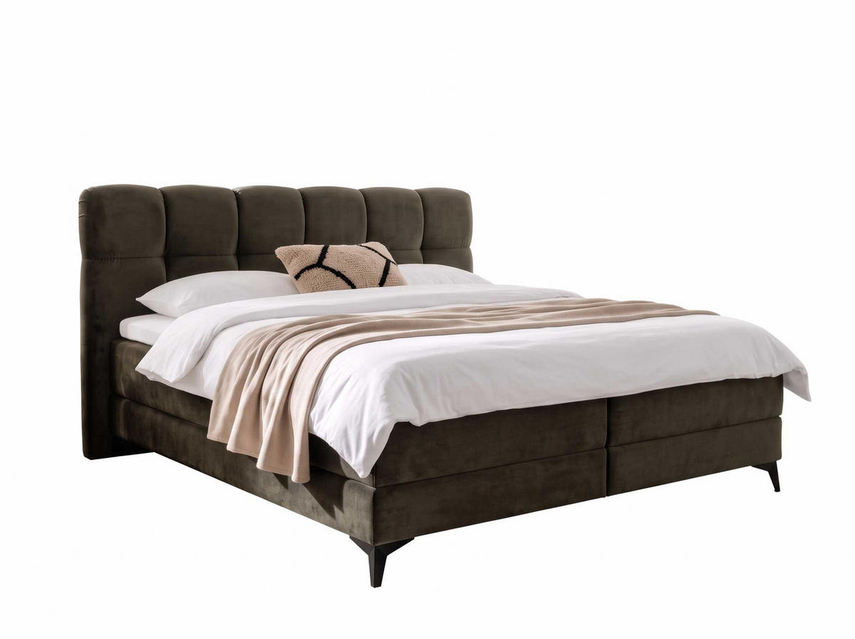 BOXBETT Marbella 160/200 cm Samt Braun mit Bettkasten, mit Matratze, mit Topper H2/H3 - Schwarz/Braun, Textil (160/200cm) - wonello