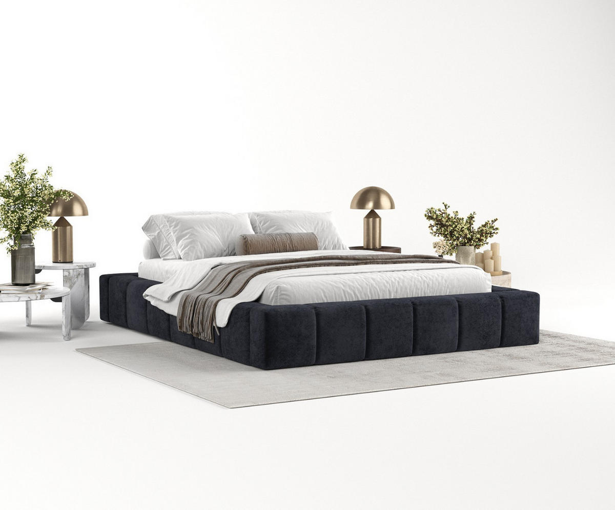 POLSTERBETT Kea mit Stauraum 160/200 cm Schwarz im Terra NW Stoff - Schwarz/Naturfarben, Holz/Holzwerkstoff (160/200cm) - AltaBeds