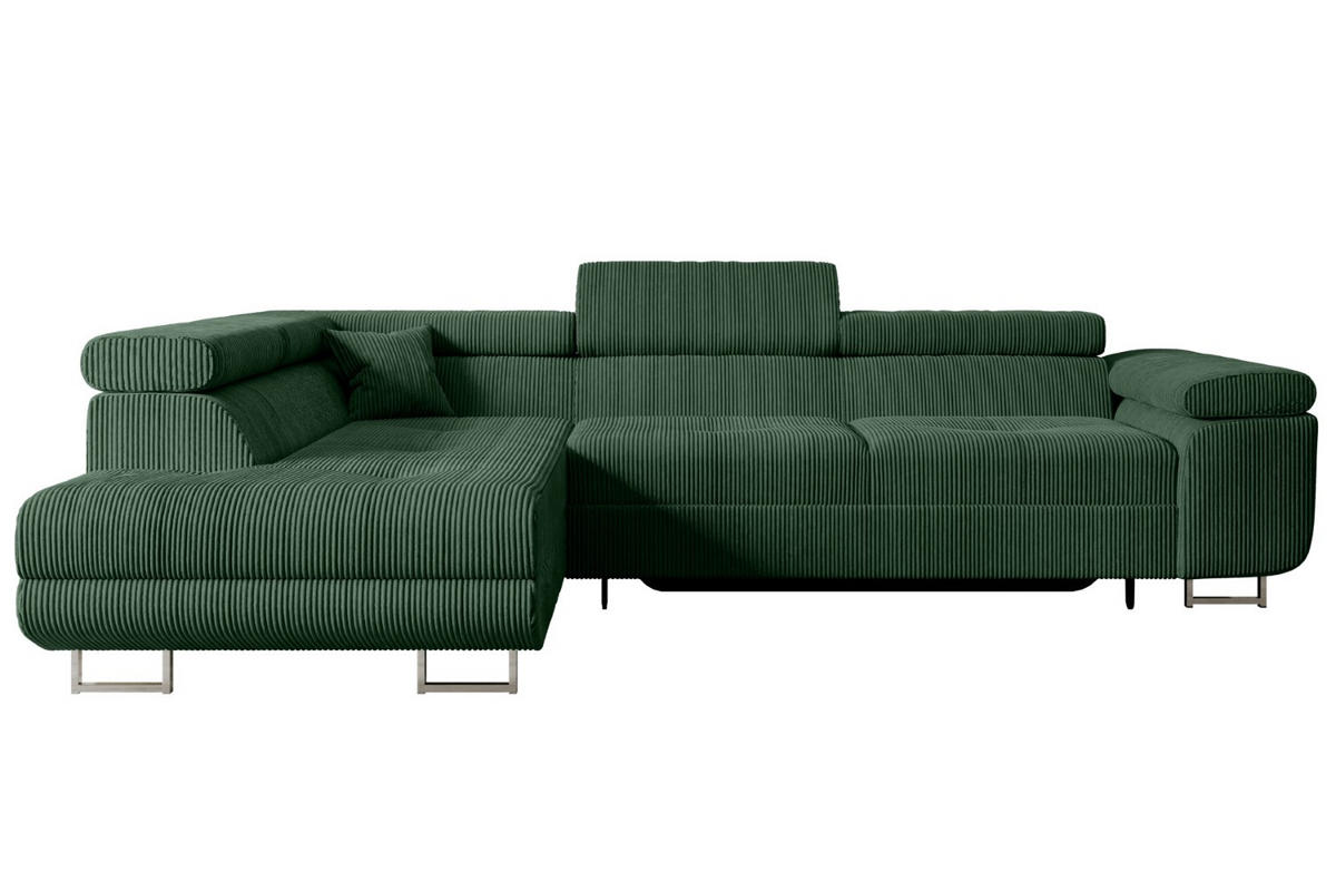 ECKSOFA mit Schlaffunktion und Bettkasten GUSA-L 272x202x107 cm Grün Cord - Silberfarben/Grün, Holzwerkstoff/Textil (202/272cm) - ALTDECOR
