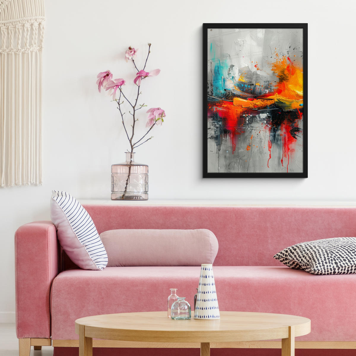 GERAHMTES BILD Moderne Kunst - Orange - Grau - Abstrakt 40x60 cm - Hellgrau, Papier (40/60cm) - MuchoWow