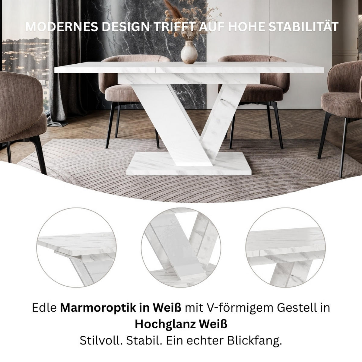 ESSTISCH Bianco Weiß Marmoptik Ausziehbar 120 - 160 cm - Weiß, Holzwerkstoff (120/80/76cm) - PROSPERO