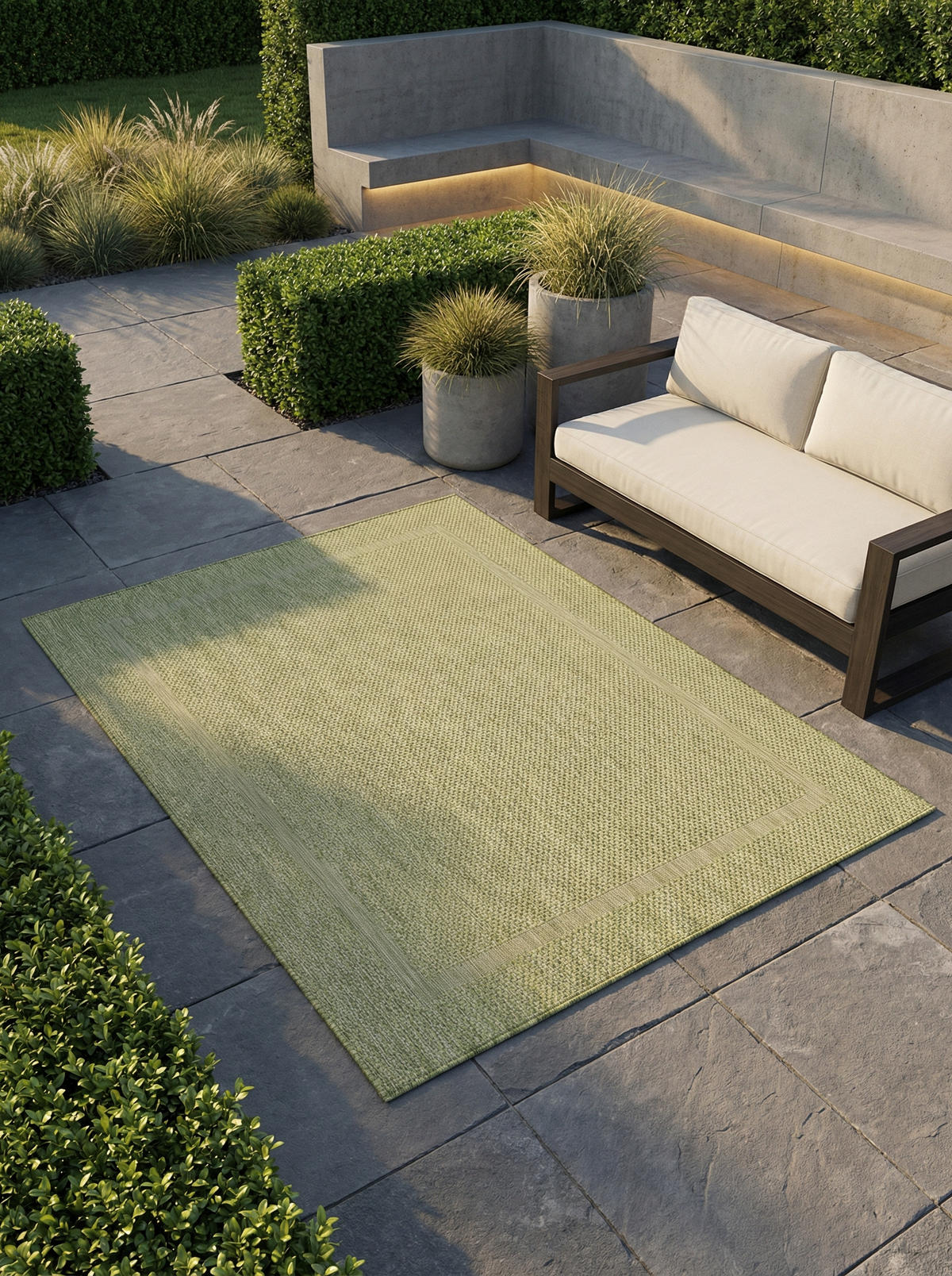 TEPPICH Outdoor Flachgewebe Uni-Design Polypropylen Balkon Grün Rechteckig 240x340 - Grün, Textil (240/340cm) - KADIMA DESIGN