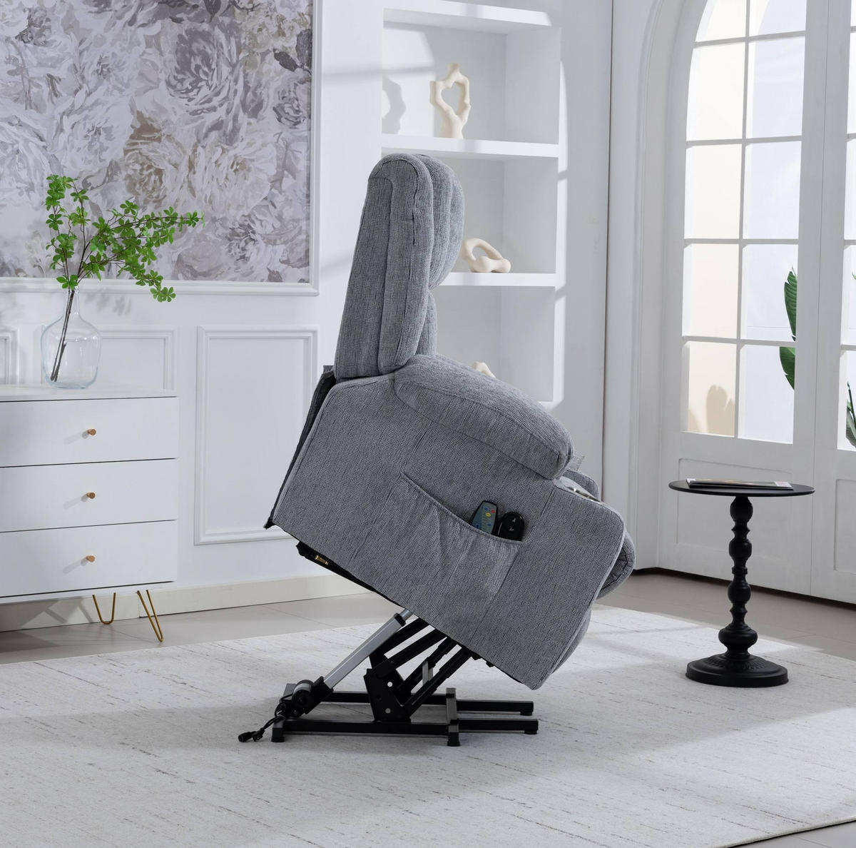 MASSAGESESSEL in Hellgrau 84x91x106 cm mit elektrischer Aufstehhilfe und Wärmefunktion - Hellgrau, Textil (91/106/84cm) - IVMEU