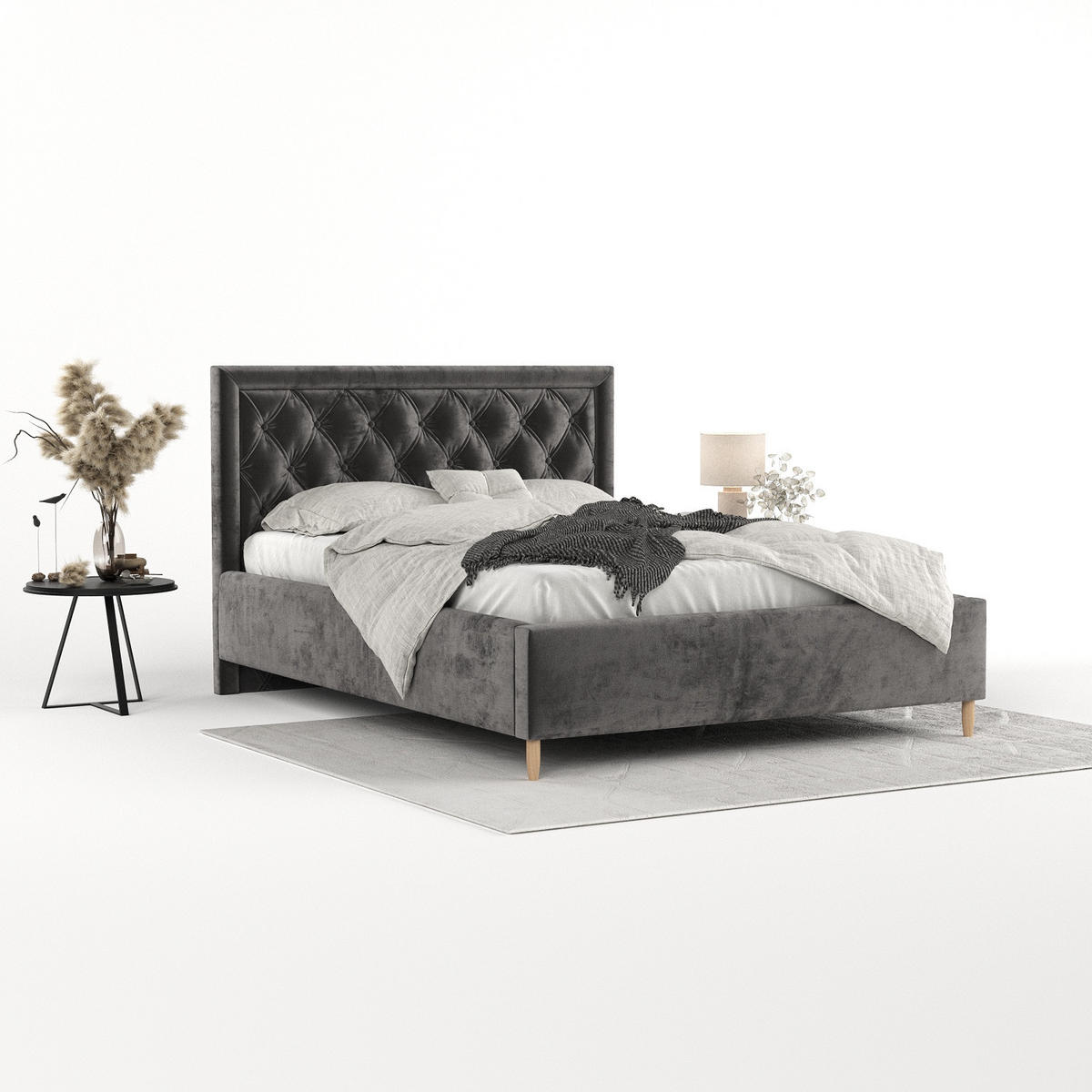 POLSTERBETT Lido 120/200 cm Anthrazit im Lotta Stoff - Anthrazit/Naturfarben, Holz/Holzwerkstoff (120/200cm) - AltaBeds