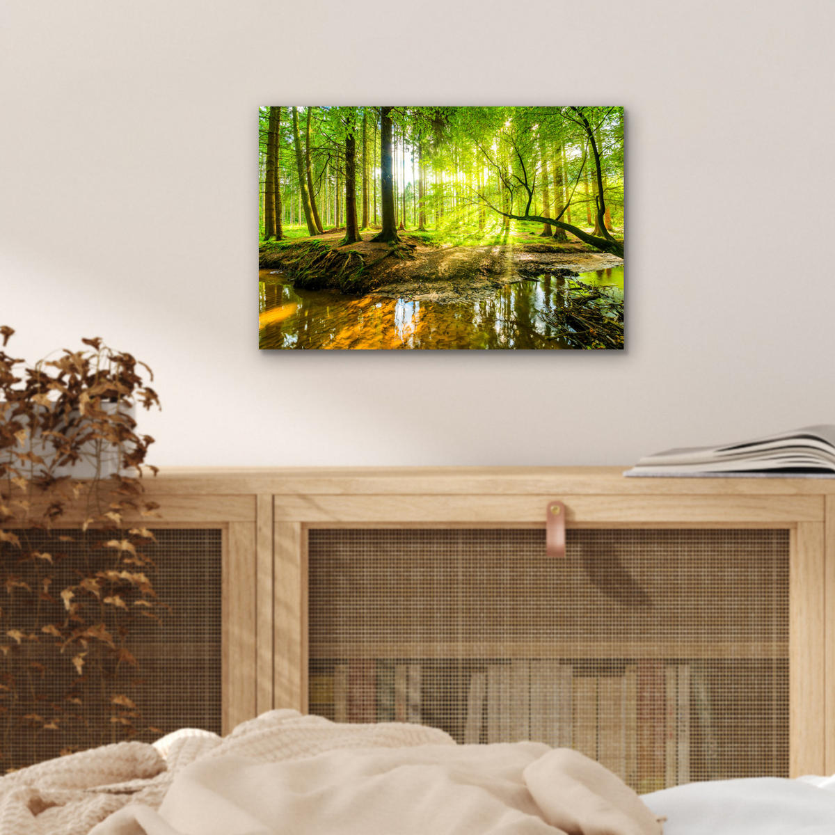 METALLBILD Wald - Landschaft - Wasser - Bäume - Sonne - Grün - Natur 30x20 cm - Grün, Metall (30/20cm) - MuchoWow