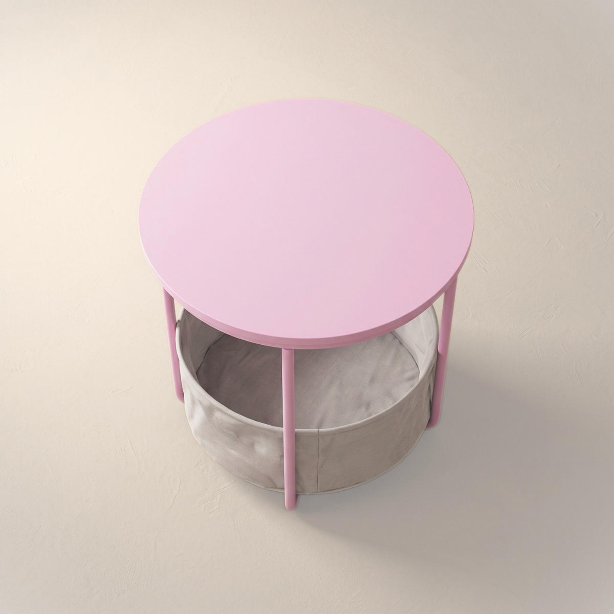 BEISTELLTISCH mit Korb rund Rosa 45/45/50 cm - Rosa, Metall (45/45/50cm) - SCENA LIVING