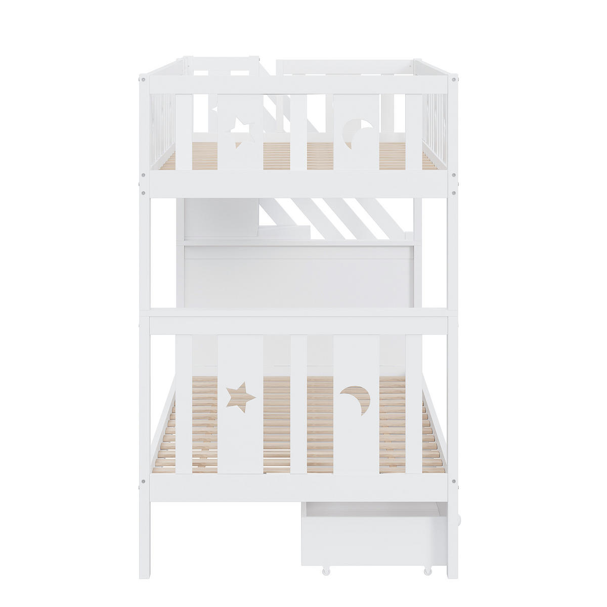 KINDERBETT Weiß Liegefläche 90/200 cm, Etagenbett, Sicherheitstreppe, Stauraum, Ohne Matratze - Weiß, Holz (90/200cm) - PANGIVO