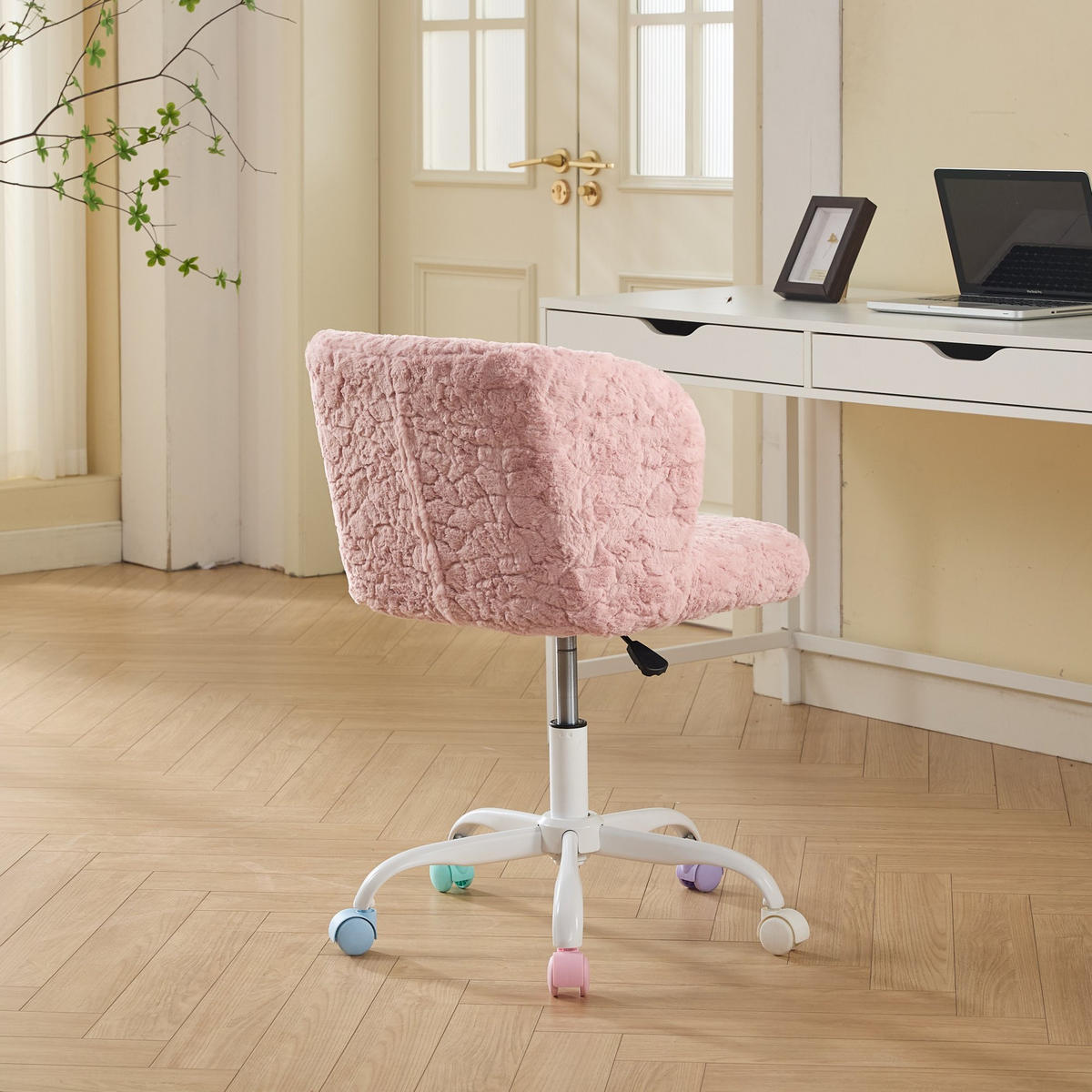 SCHREIBTISCHSTUHL Rosa Drehbar Höhenverstellbar - Pink, Metall (55/81/57cm) - PANGIVO
