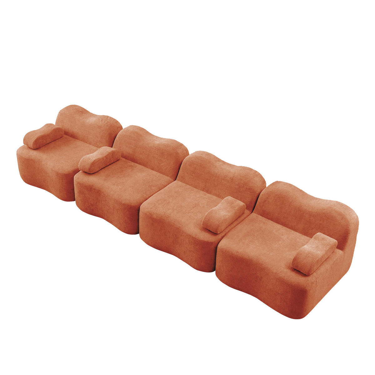4-SITZER Sofa 384x98x70 cm aus Samtstoff rahmenlos modular, orange - Orange, Textil (98/70/384cm) - Luhomfu