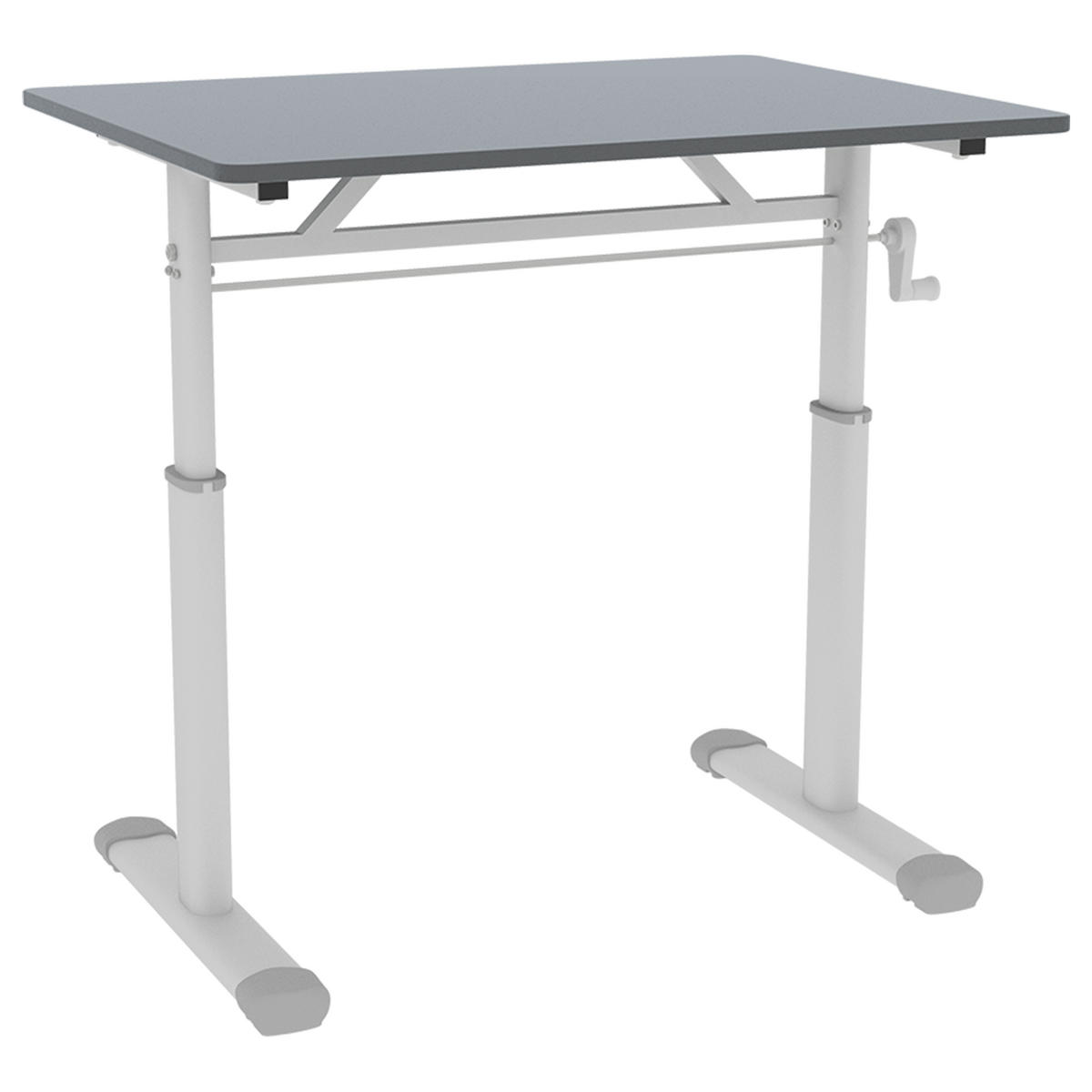 SCHREIBTISCH Grau 80/60/90 cm manuell höhenverstellbar mit Handkurbel Metallrahmen - Grau, Metall (60/80/90cm) - PANGIVO