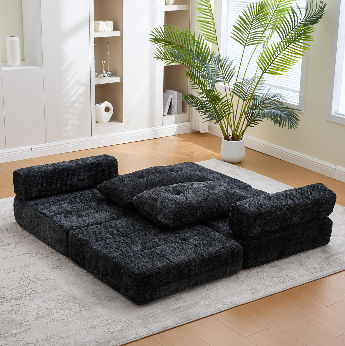 SCHLAFSESSEL klappbar 79x180 cm Chenille Schwarz - Schwarz, Kunststoff (79/57/79cm) - Beauniv