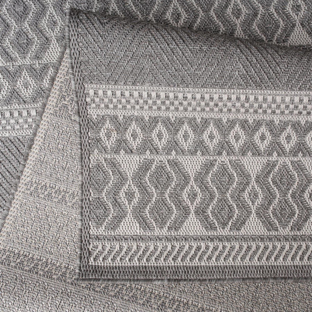 OUTDOOR-TEPPICH VERMONT 183 WEISS-GRAU 80X150 - Hellgrau, Textil (80/150cm) - Paco Home