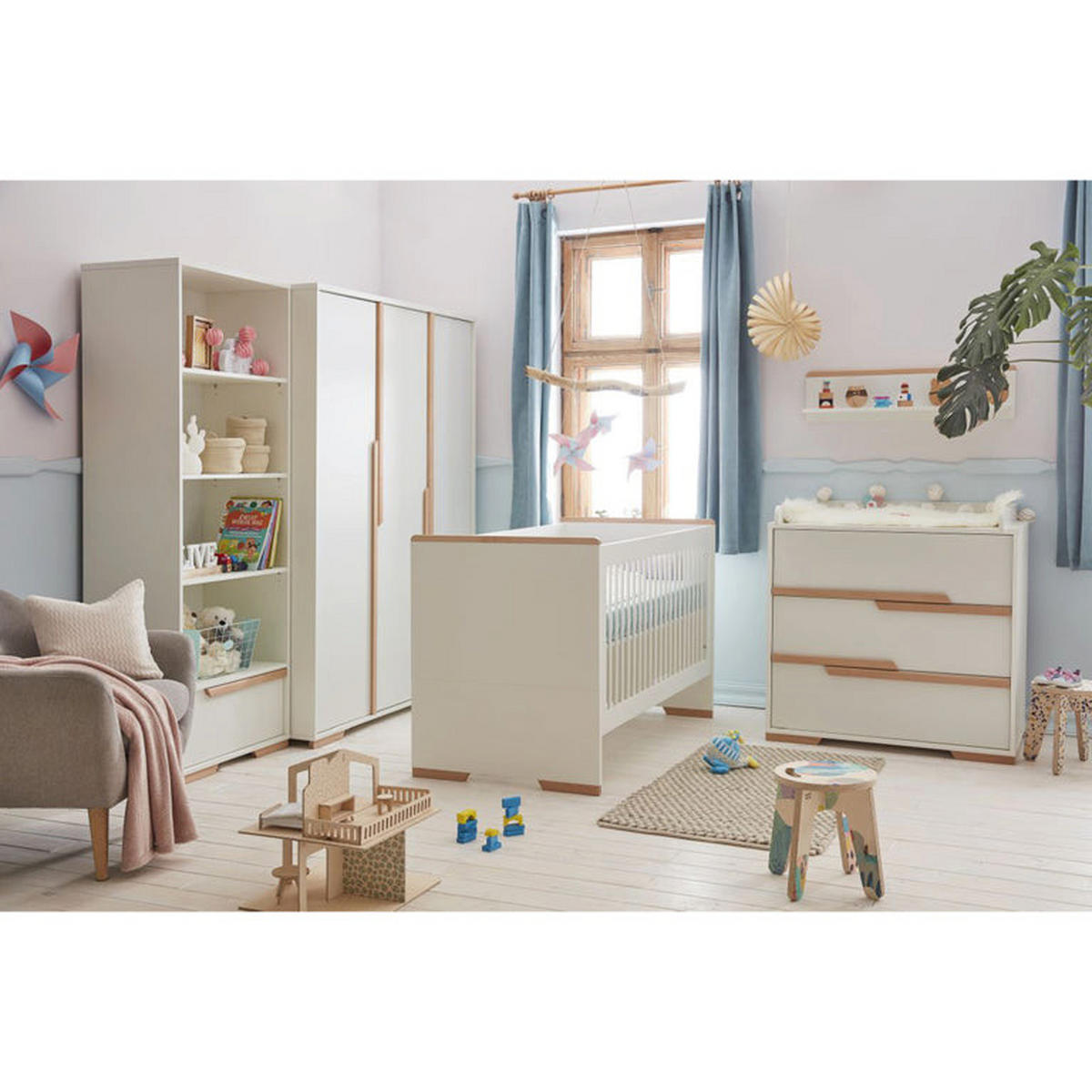 SKRIŇA 3 dvere biela a drevo - biela, kompozitné drevo (145.5/195/56cm) - Petits-meubles