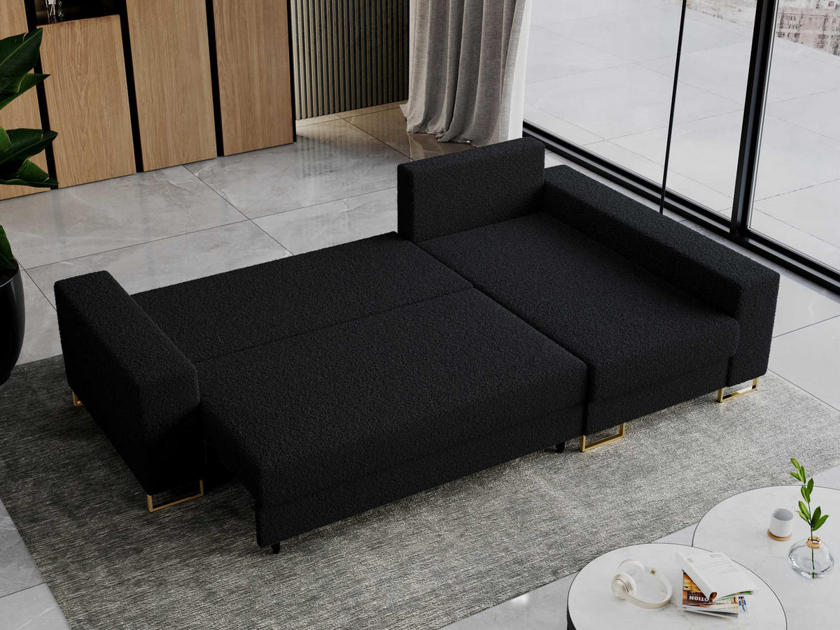 ECKSOFA Dorian Boucle Schwarz - Goldfarben/Schwarz, Textil/Metall (242/138cm) - MKS