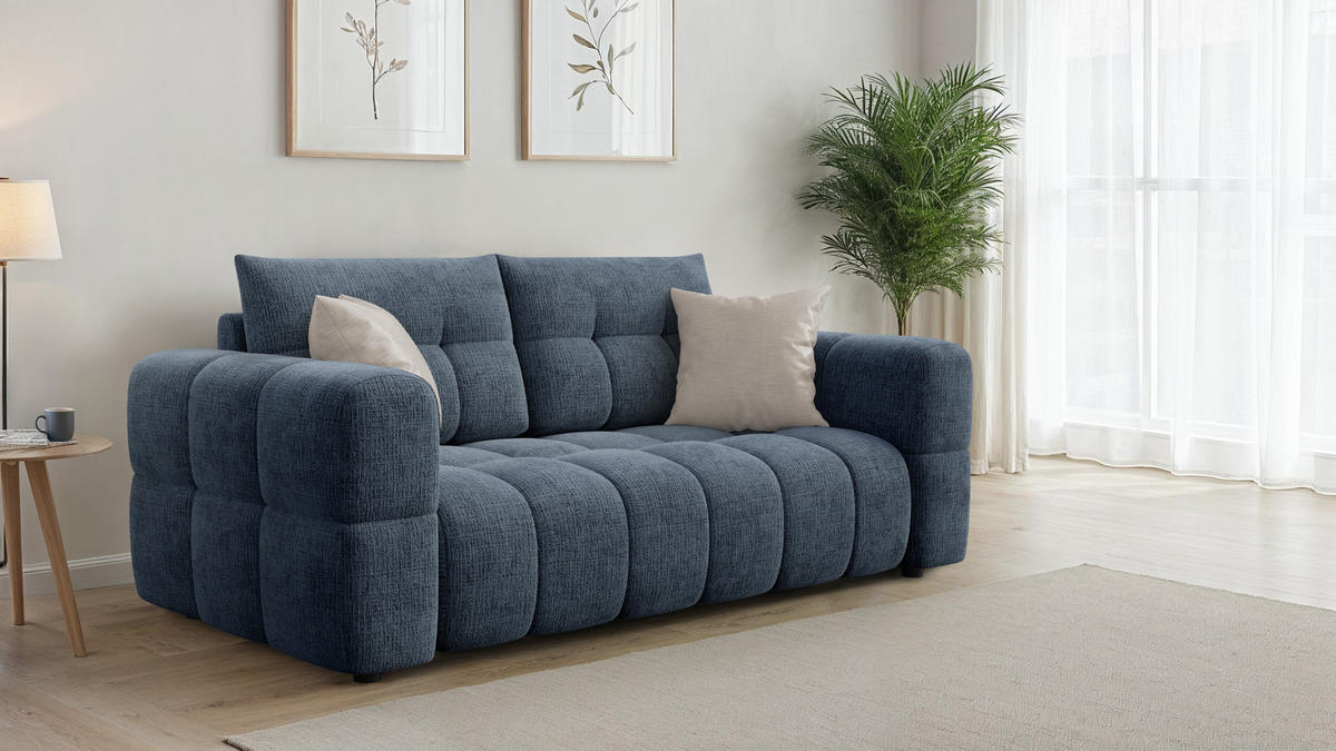 SOFA CLOUDI 2,5-Sitzer, marineblau - Blau/Schwarz, Holz/Textil (211/89/104cm) - Courtois Laville