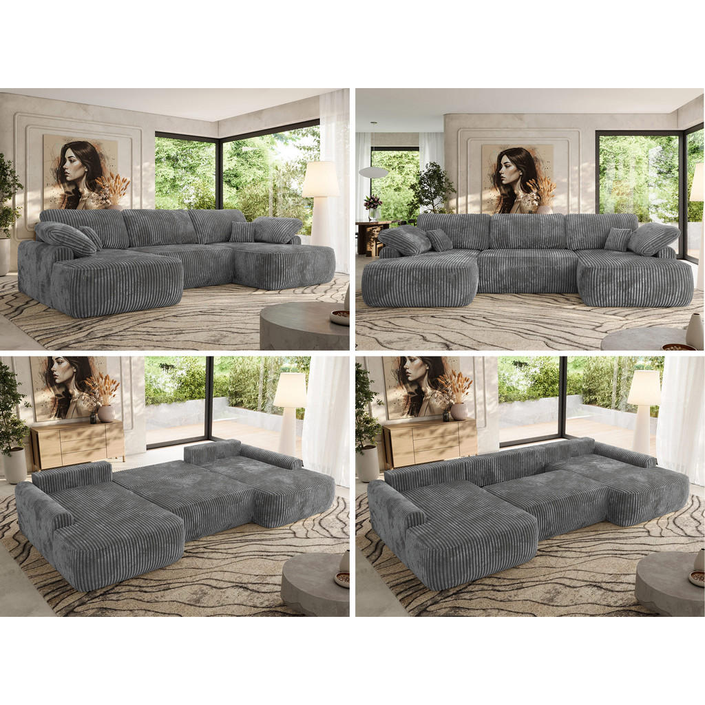 Thumbnail - MKS Wohnlandschaft, Dunkelgrau, Textil, 6-Sitzer, U-Form, 370x100x187 cm, Oeko-Tex®, Wohnzimmer, Sofas & Couches, Wohnla...