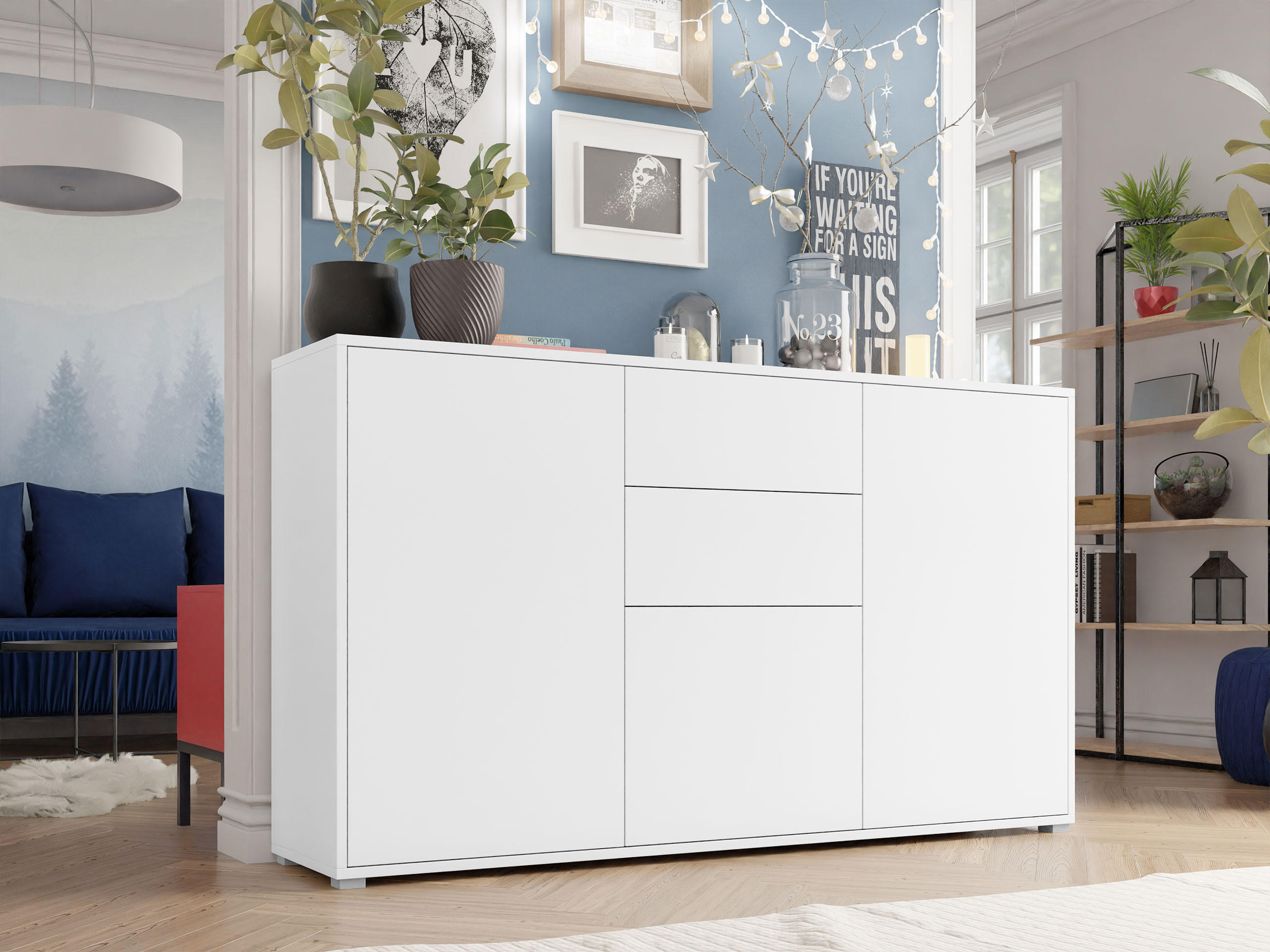 KOMMODE Gesita K3D2SZ - Silberfarben/Weiß, Holzwerkstoff/Kunststoff (141/93/41cm) - MIRJAN24