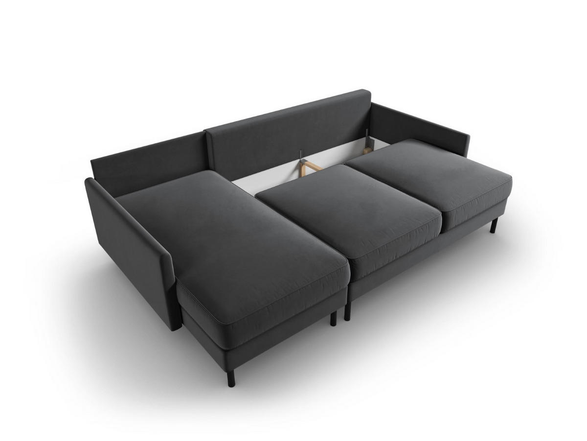 AUSKLAPPBARES-ECKSOFA links mit Container Scott aus Samt grau 5 Sitzplätze - Grau, Textil (142/212cm) - Micadoni
