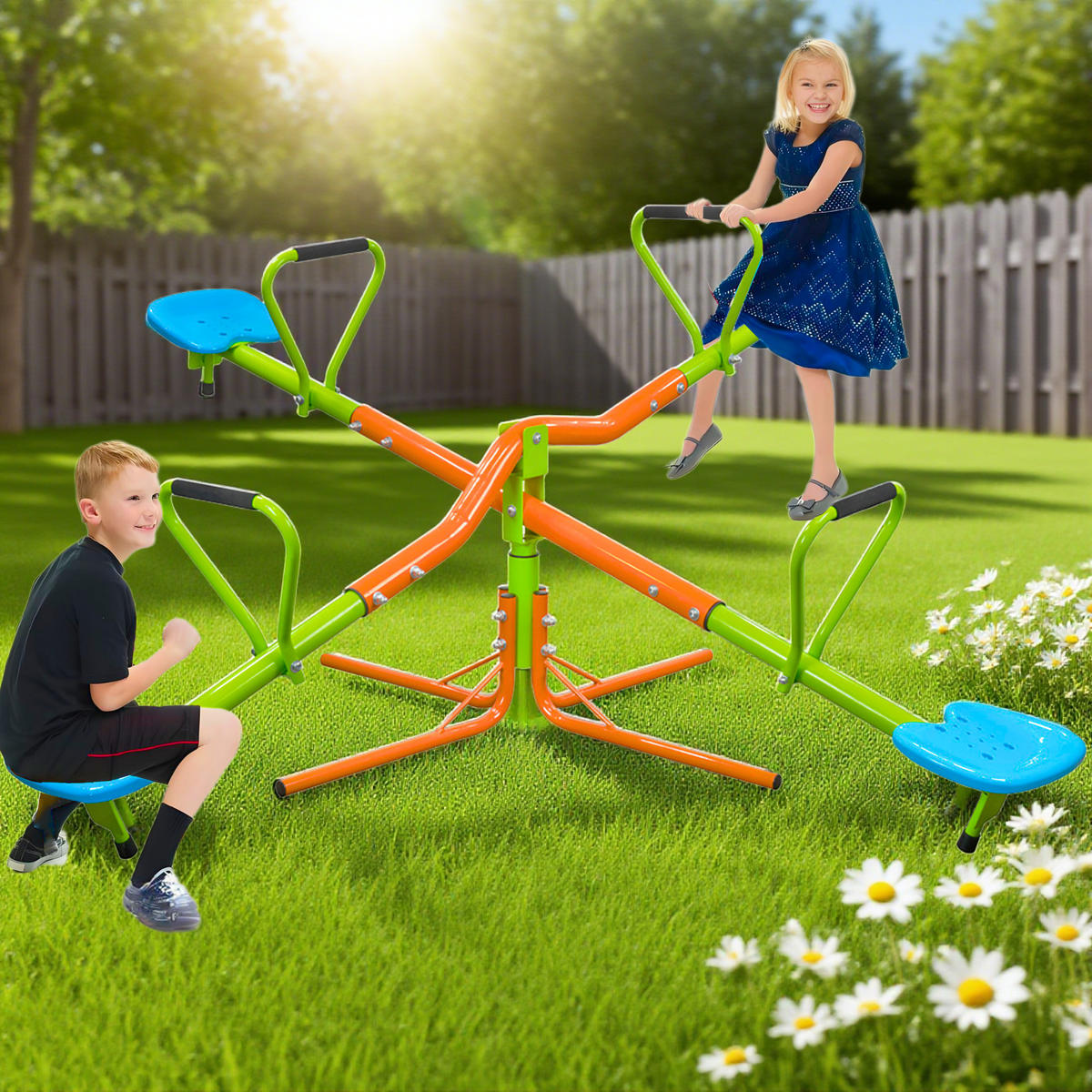 KINDERWIPPE 4-Sitzer Outdoor/Indoor bis 200kg - Blau, Metall (190/190cm)