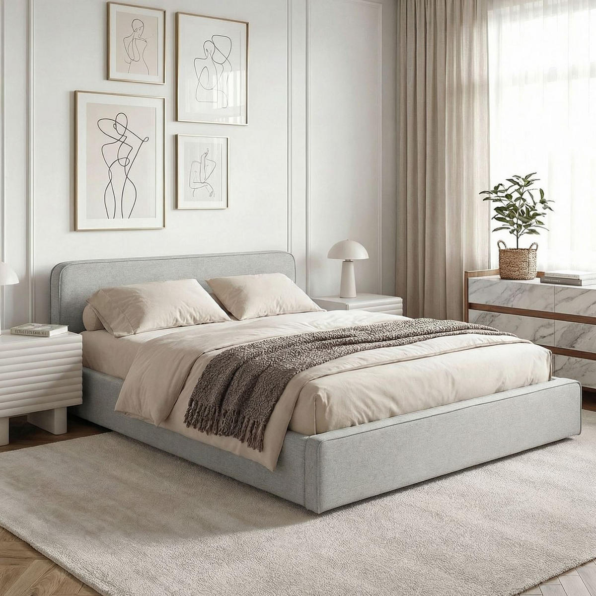 POLSTERBETT MARINI 140x200 cm hellgrau - Hellgrau, Textil (140/200cm) - IDIMEX