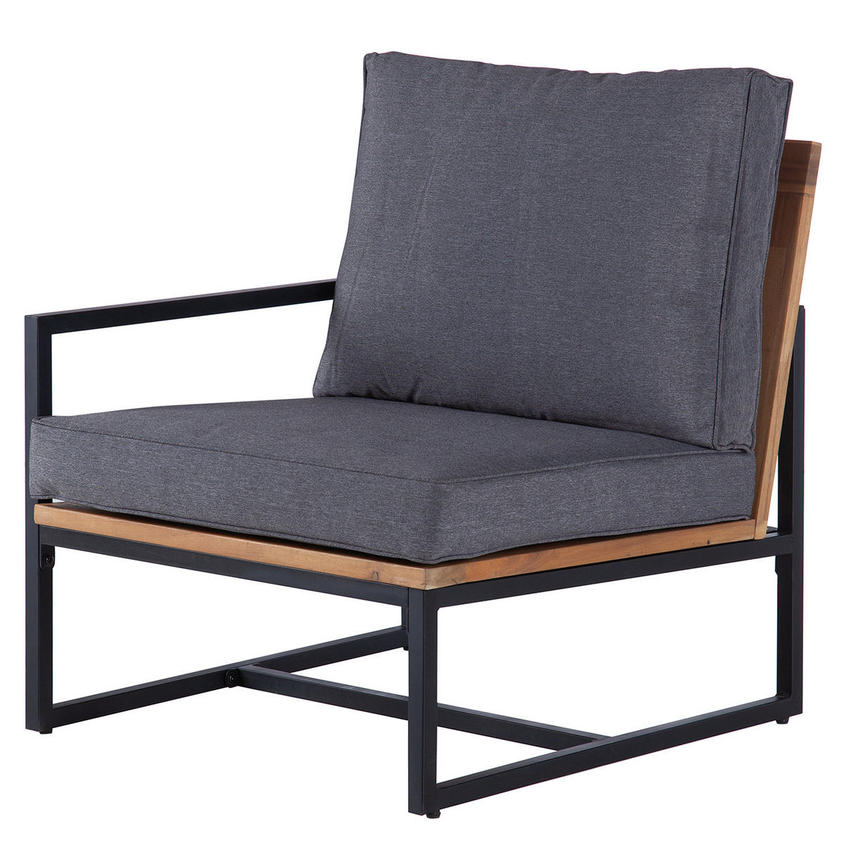 LOUNGEECKE - Polyester / Akazie massiv - Grau / Braun - Braun/Grau, Holz/Textil (68/79/74cm) - home24