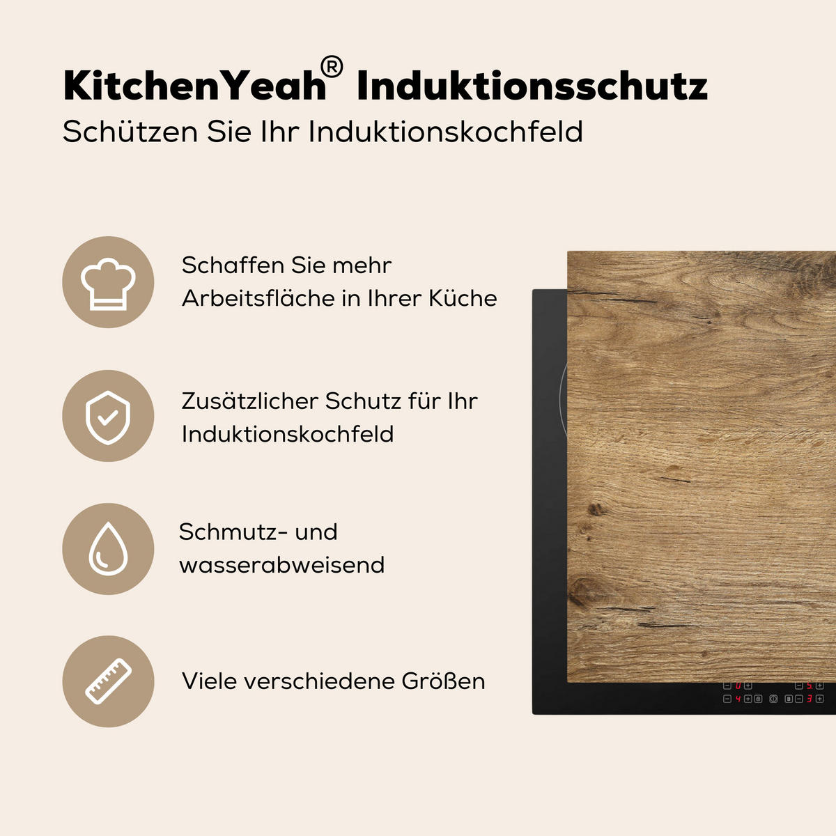HERDABDECKPLATTE Holz - Braun - Holzoptik 80x52 cm - Eichefarben, Kunststoff (80/0.2/52cm) - MuchoWow