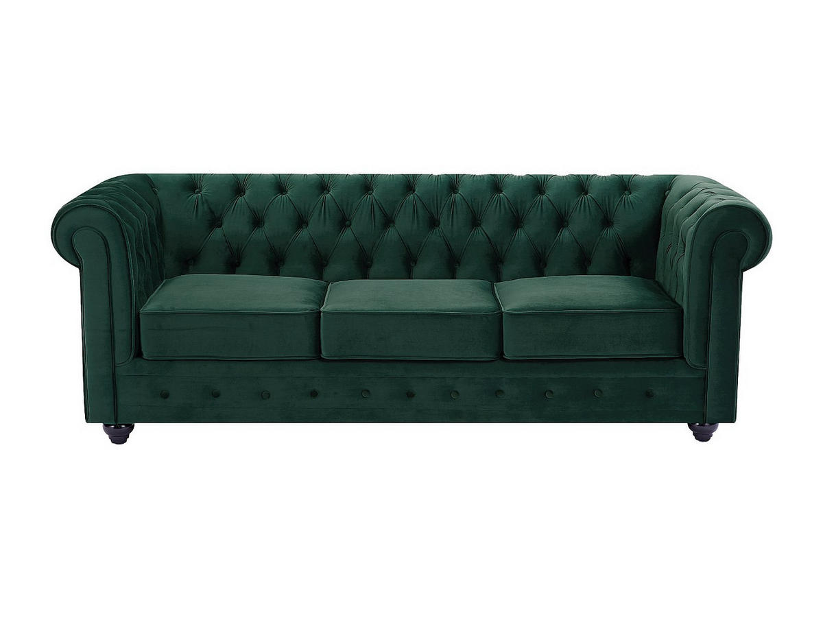 SOFA 3-Sitzer - Samt - Grün - CHESTERFIELD - Grün, Textil (205/72/88cm) - Vente-Unique