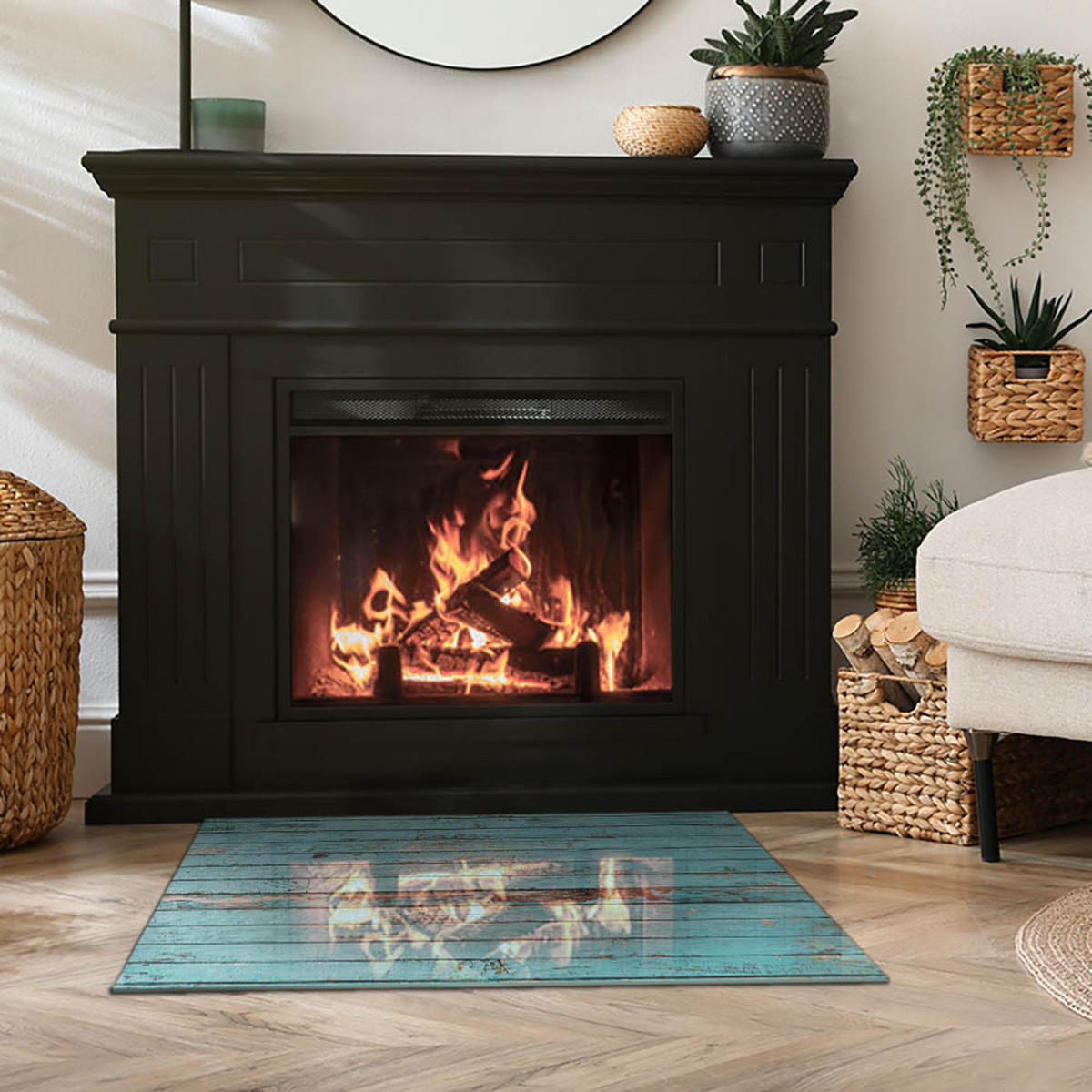 GLASPLATTE für Kamin 80x60 cm Türkis - Türkis, Glas (80/60/0.4cm) - ArtPrintCave