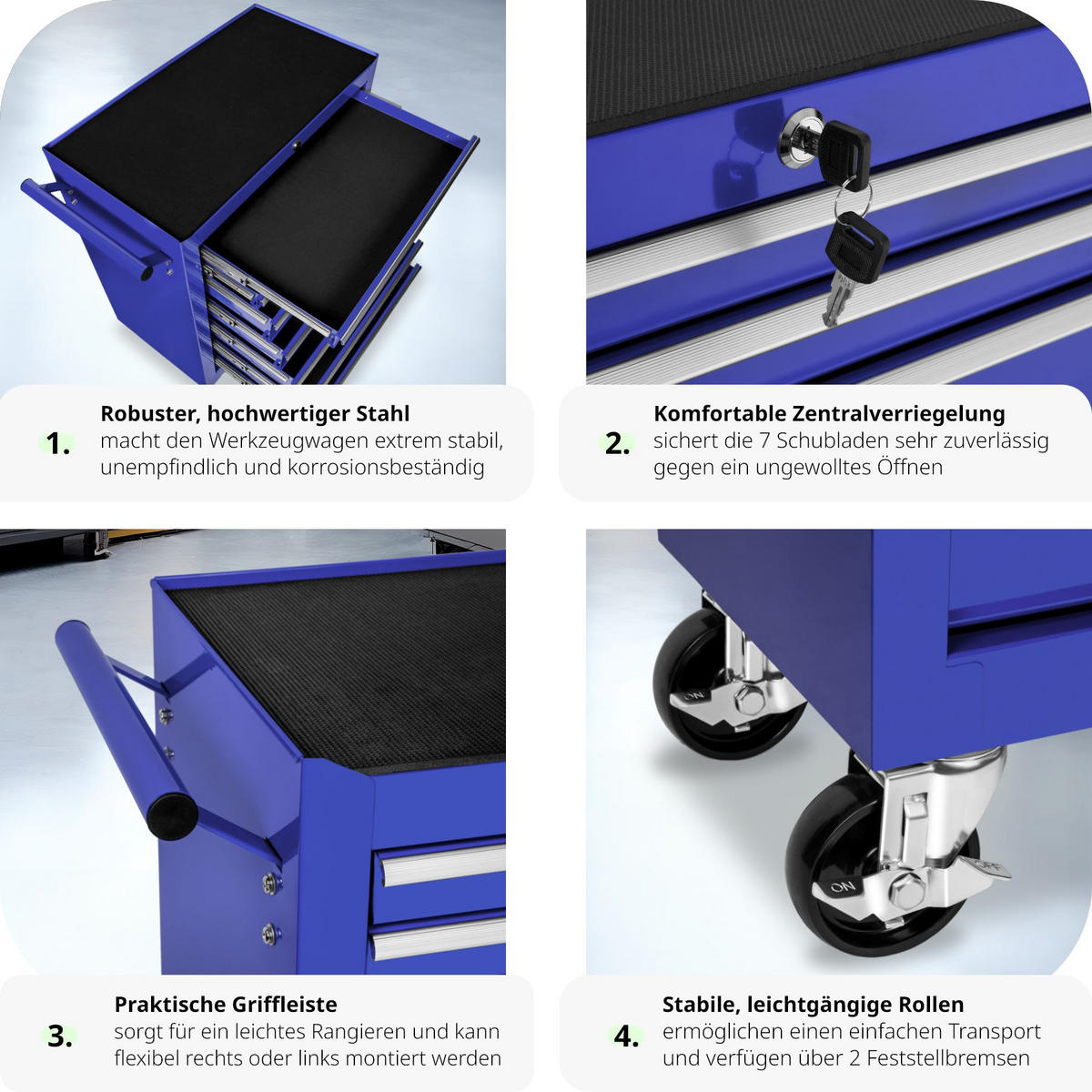 WERKZEUGWAGEN ,Rollen Ø 100 mm,blau - Blau, Metall (33/79/69cm) - tectake