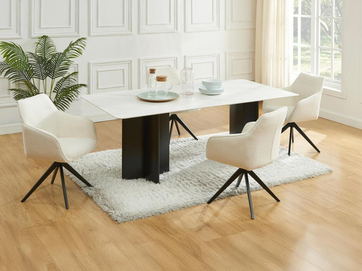 DREHSTUHL 6er-Set mit Armlehnen - Bouclé-Stoff & schwarzes Metall - Weiß - MUSE - Weiß, Textil (60/83/59cm) - Vente-Unique