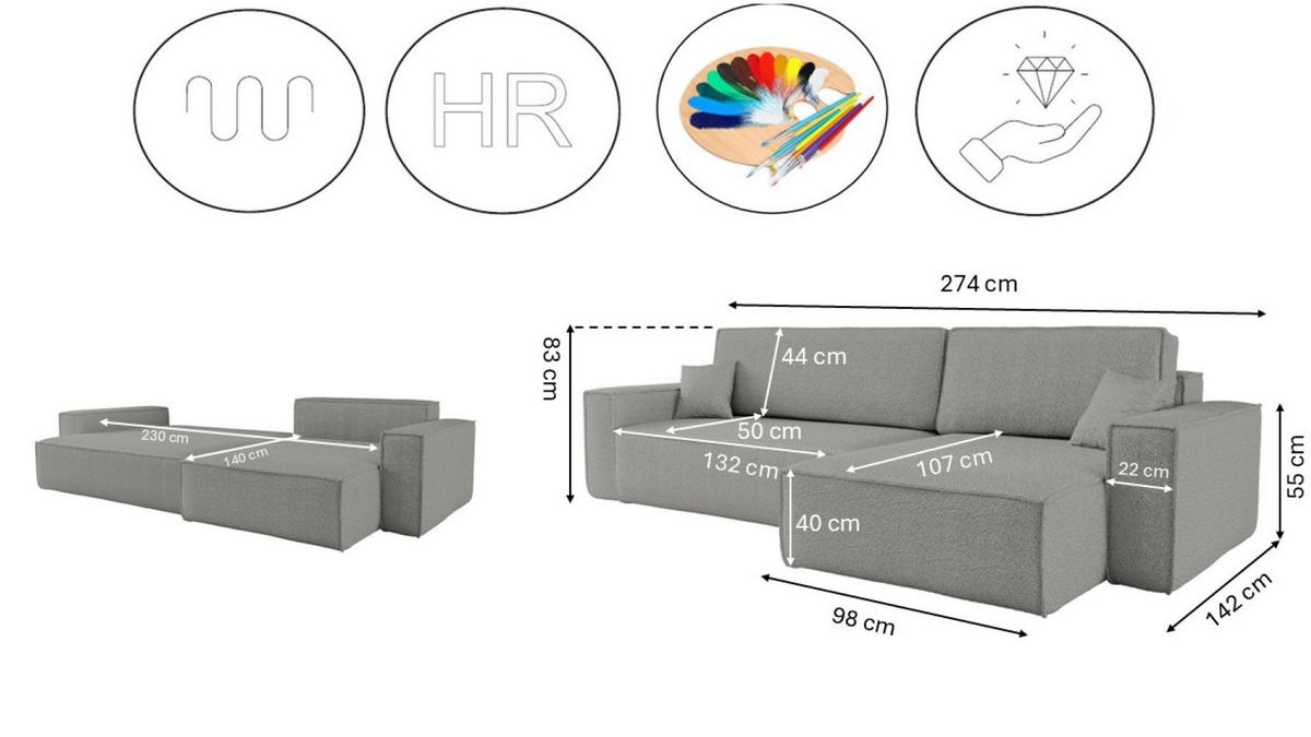 ECKSOFA Mit Schlaffunktion Und Bettkasten, Eckcouch BEST XL Stoff Quelle Grau Rechts - Schwarz/Grau, Holz/Kunststoff (142/142cm) - Kaiser Möbel